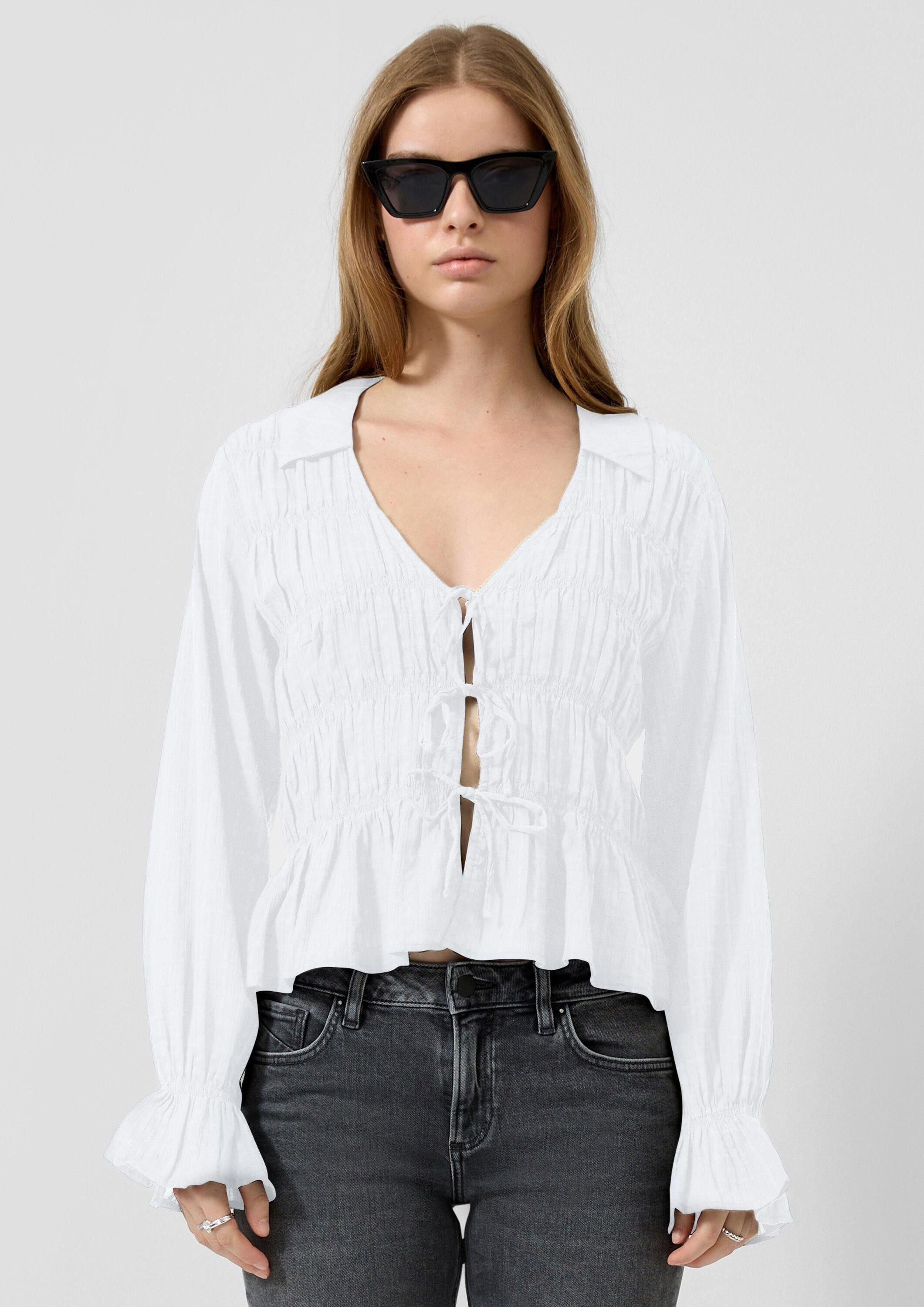 QS Langarmbluse Bluse Smok-Bluse