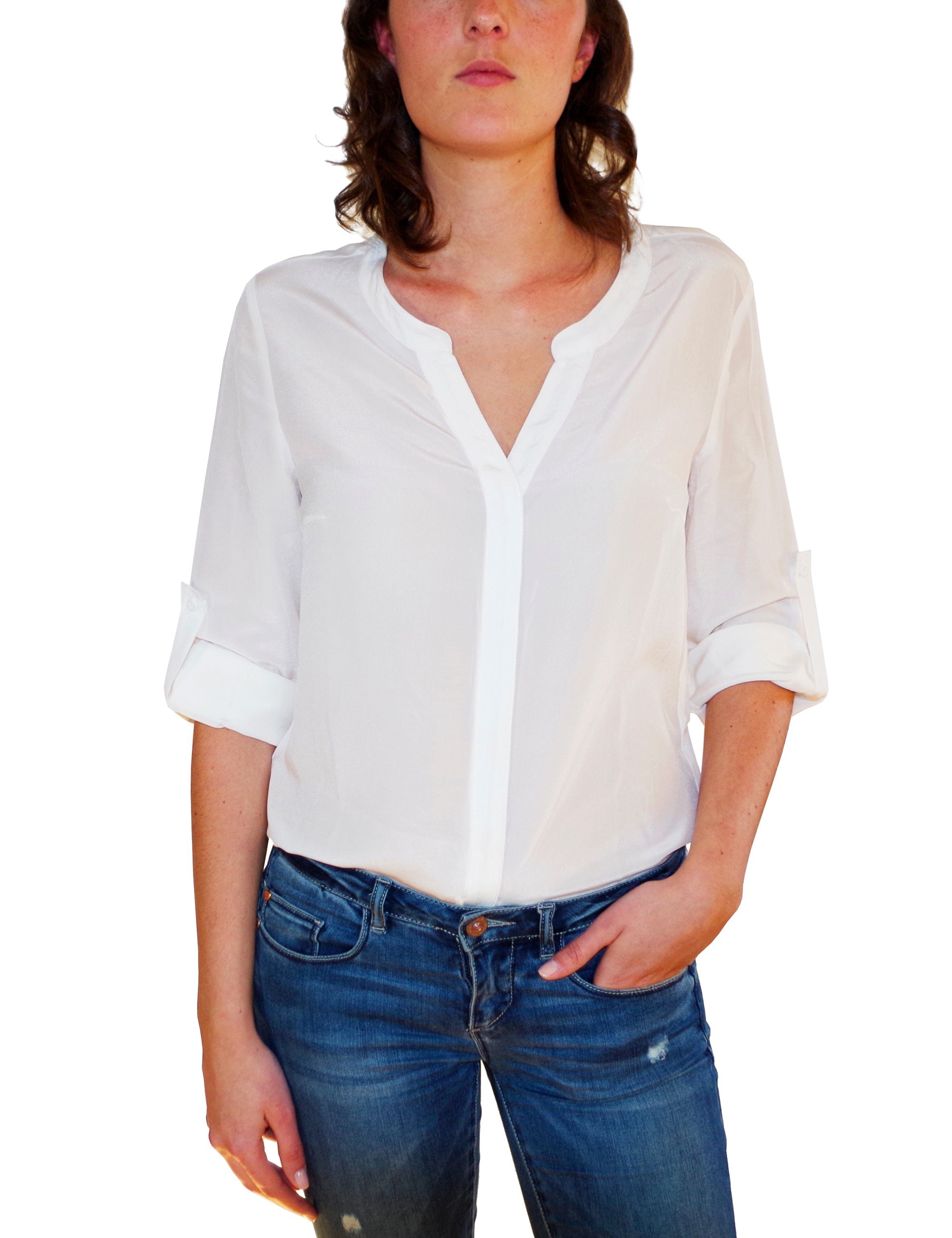 weiß 100% Seide Damen Bluse aus Gear Camicetta Seidenbluse Posh