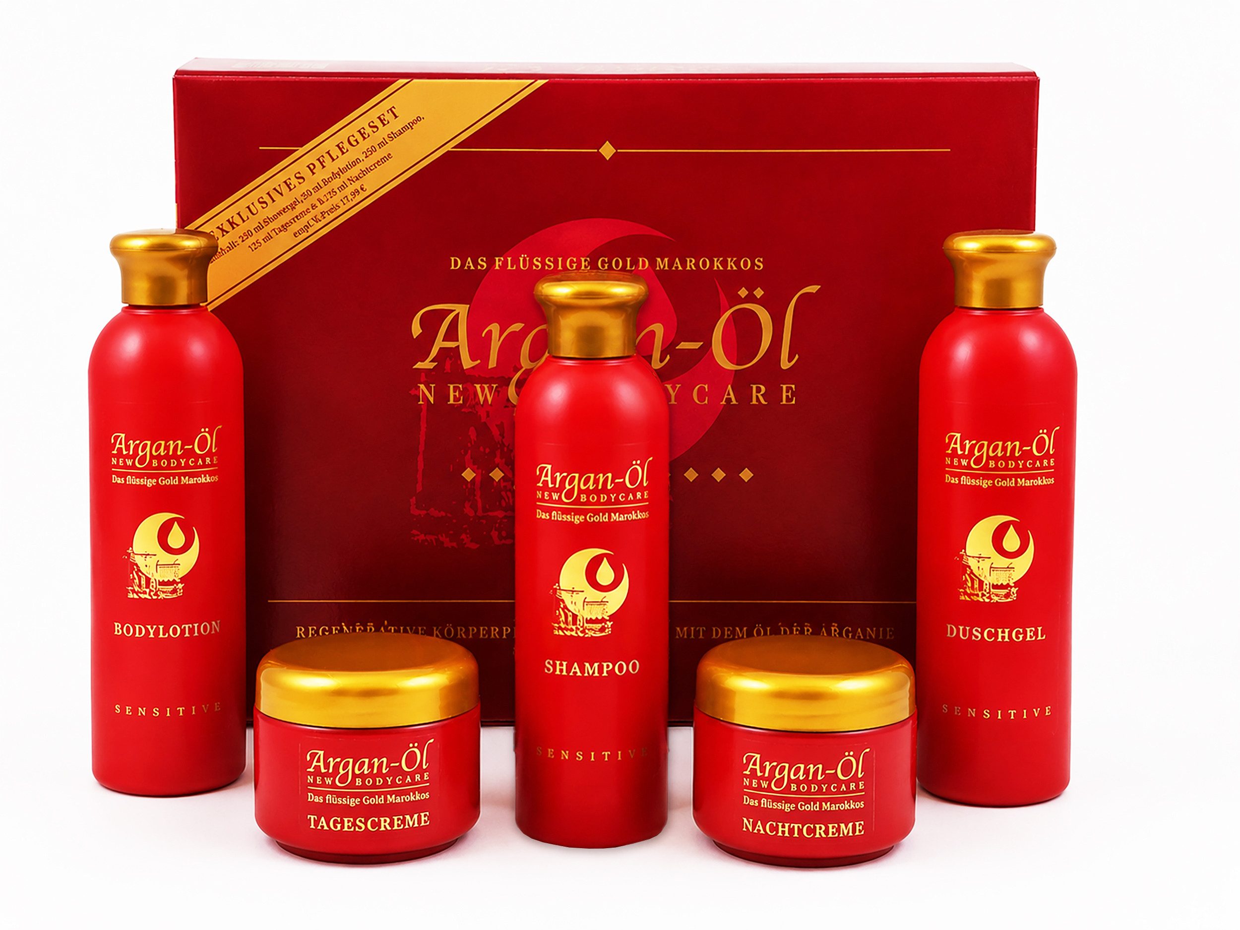 Eifa Hautpflege-Set ARGAN-ÖL PFLEGESET 5-teilig 1000ml Körperpflege Set 1L Shampoo 99, Duschgel Bodylotion Tagescreme Nachtcreme Creme Geschenk Körper Pflege