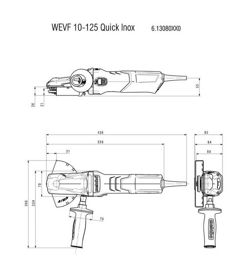 Quick, U/min, max. Karton Winkelschleifer WEVF Inox 6300 metabo Flachkopf im 10-125