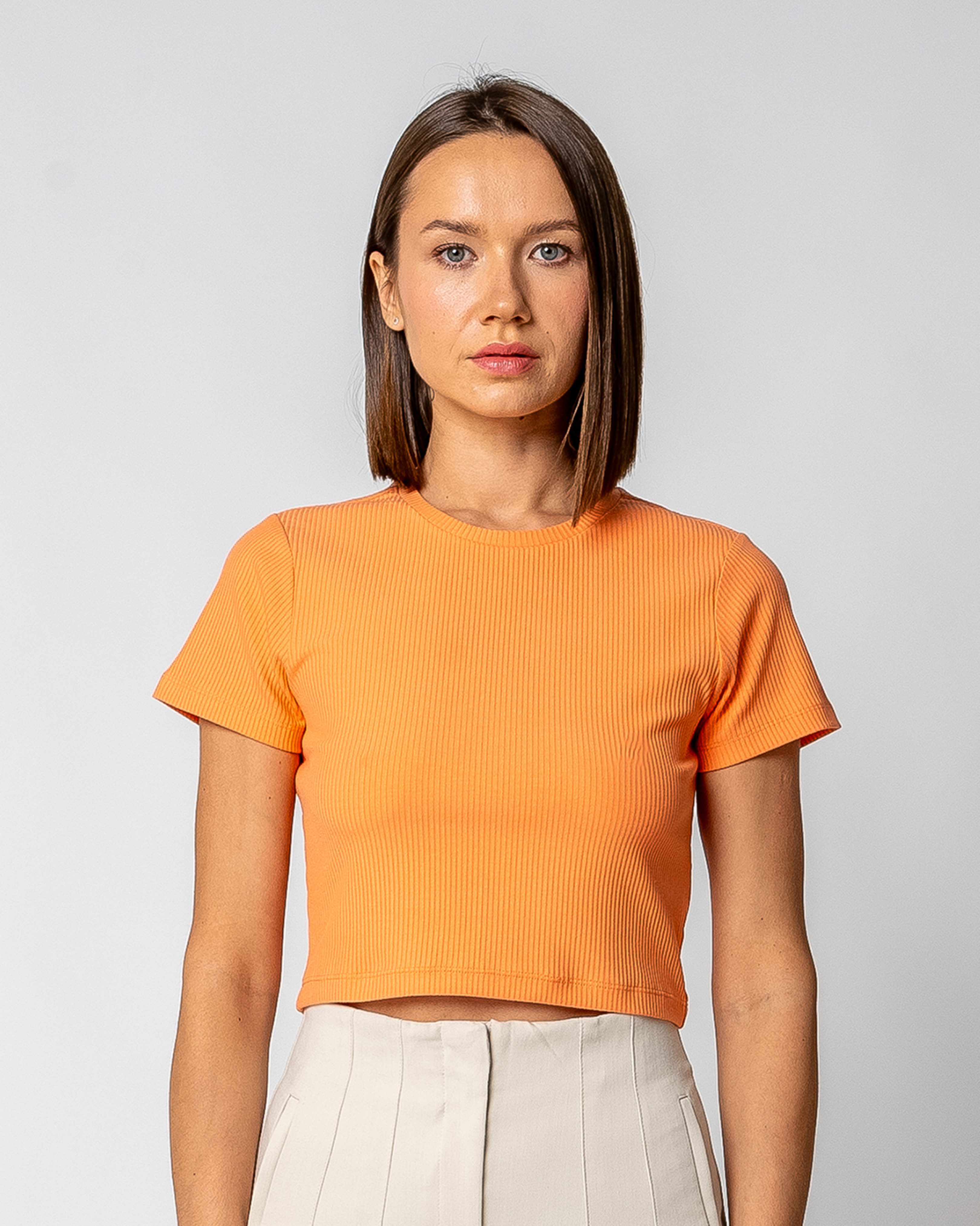 GORG Kurzarmshirt Damen Geripptes Cropped T-Shirt aus Bio-Baumwolle & TENCEL Modal