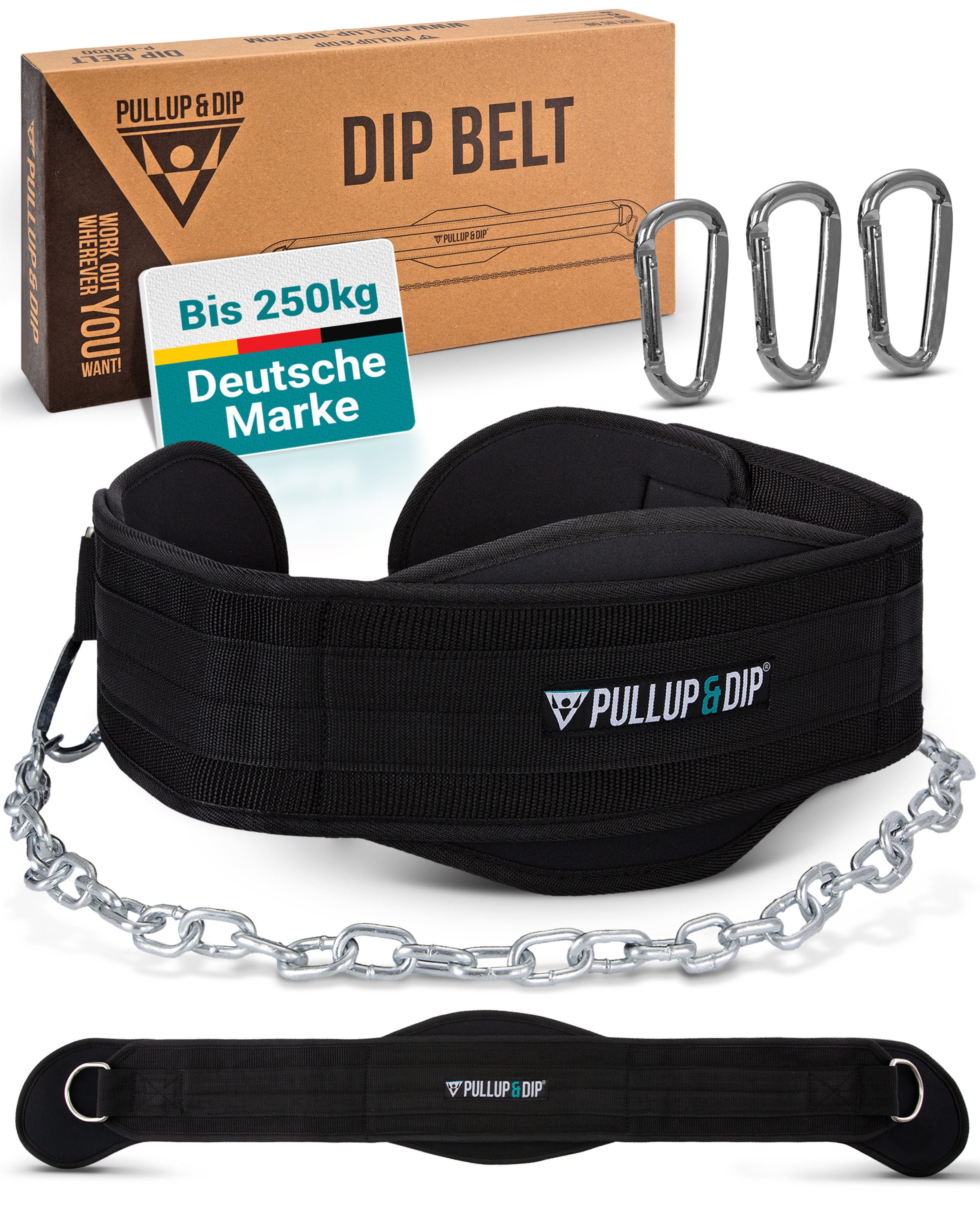 Pullup & Dip Погружной ремень Dip Ремни mit Kette, 3 Karabinern und einzigartigen Klappen