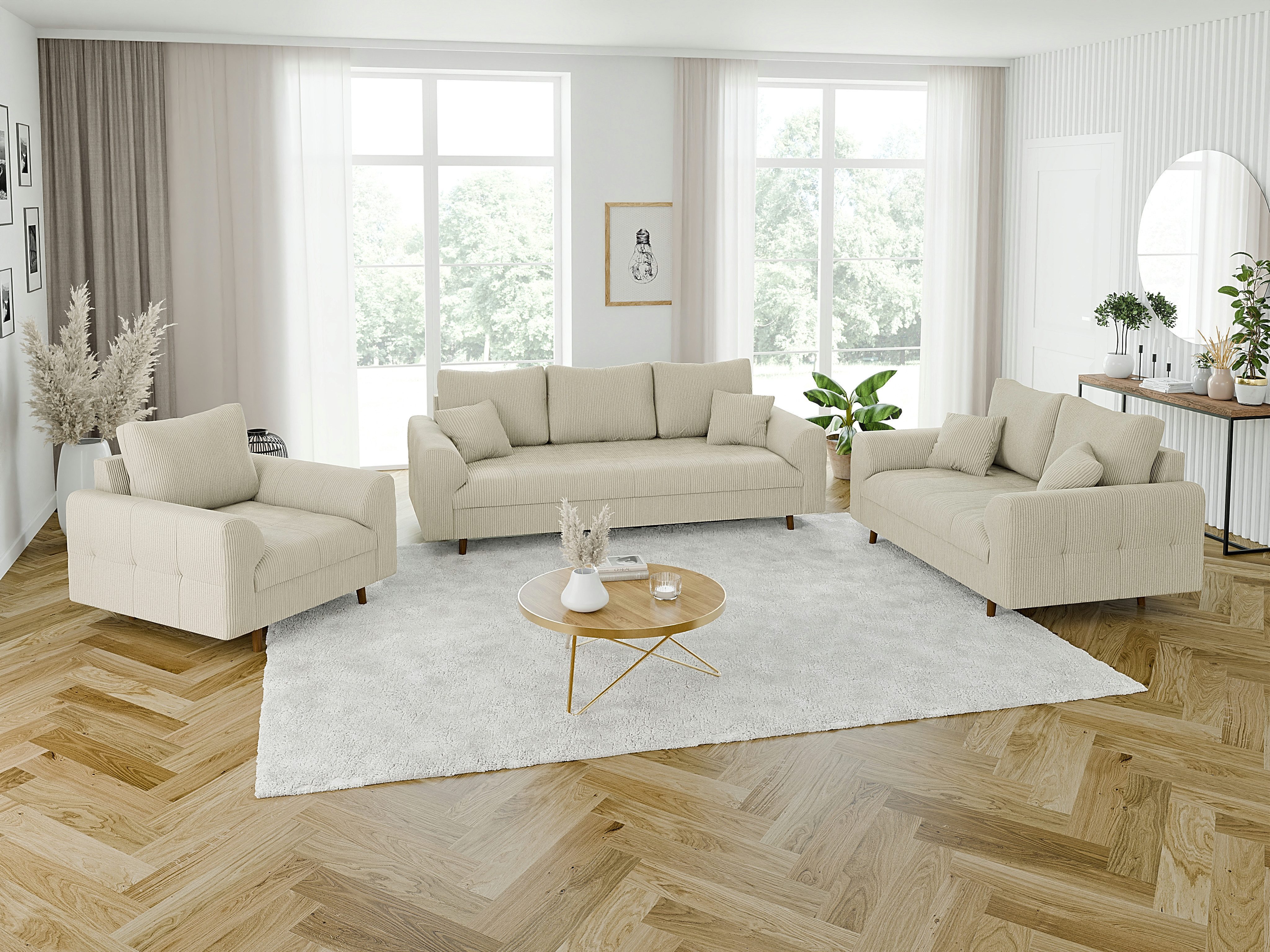 S-Style Möbel Polstergarnitur 3+2+1 Zara mit Braun Holzfüßen im skandinavis günstig online kaufen