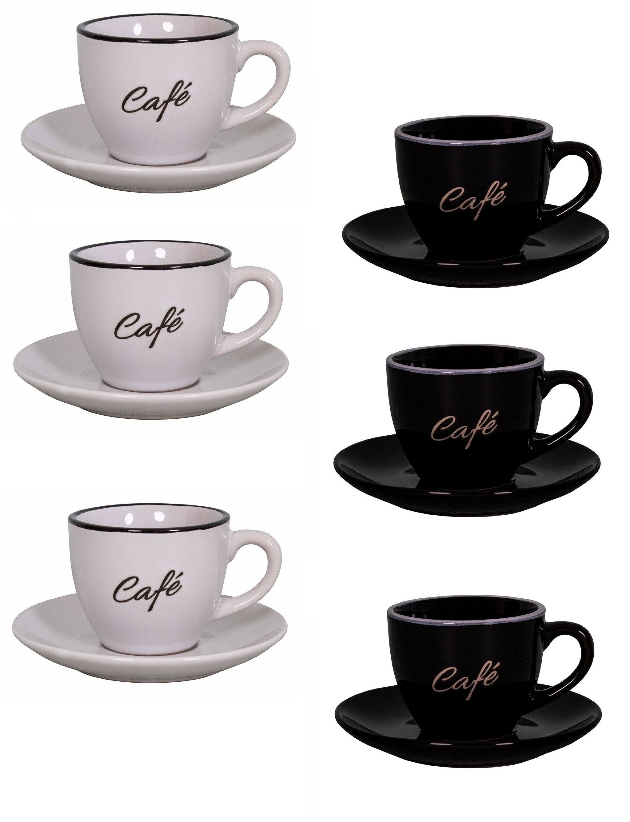 AnticLine Tasse 6er Set weiß u. schwarz Espressotassen mit Unterteller Antic Line, Steingut