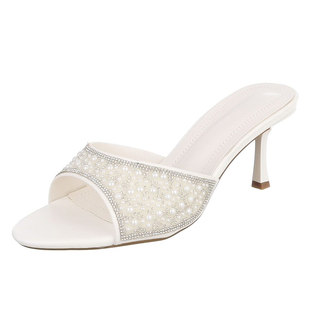 Ital-Design Damen Festliche Pantolette mit High Heel und Strass-Dekor Pantolette (91895686) Pfennig-/Stilettoabsatz Sandalen & Sandaletten in Weiß