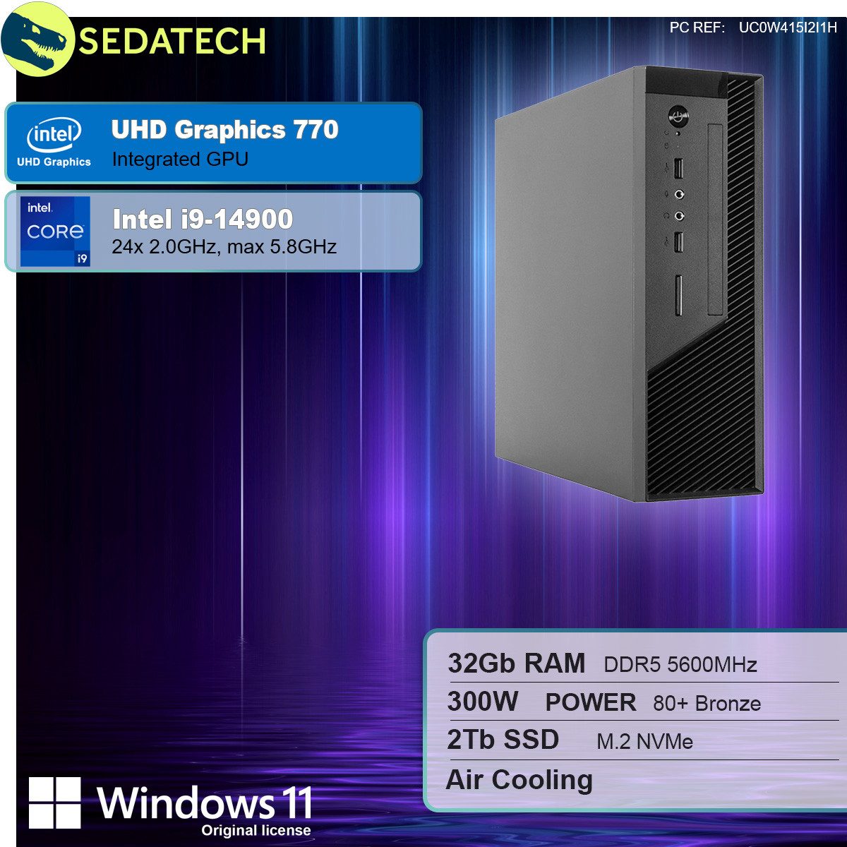 Sedatech UC0W415I2I1HF - Office Mini-PC (Intel Core i9 14900 24x 2.0GHz (max 5.8GHz), Intel UHD Graphics 770, 32 GB RAM, 2000 GB SSD, Wlan 6E)