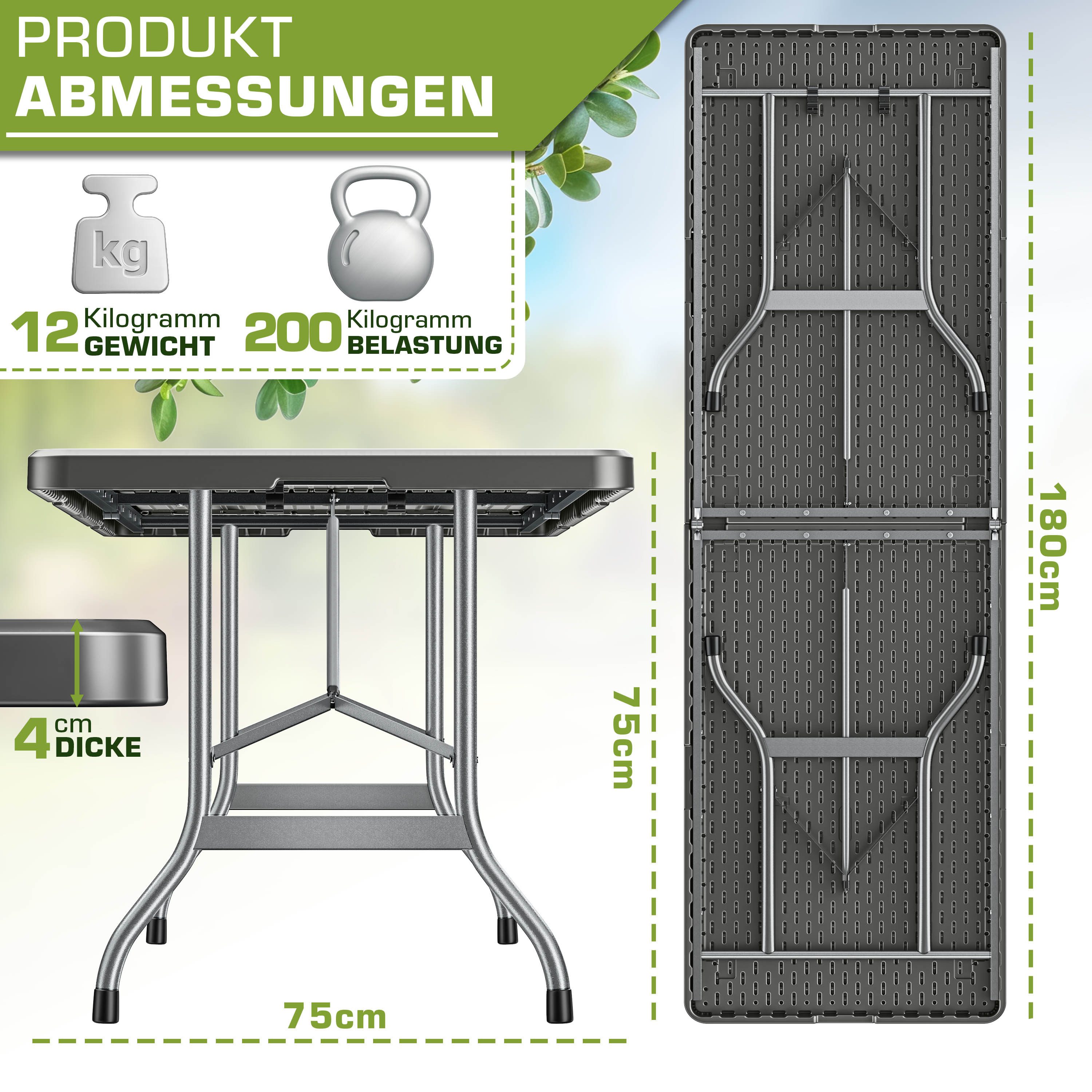 tillvex Gartentisch Gartentisch Buffettisch klappbar Kunststoff 180x75cm, K günstig online kaufen
