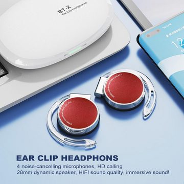 Micool Open Kabellos Clip On Kopfhörer Sport Headset Bluetooth V5.3 In-Ear-Kopfhörer (Bequem und Leistungsstark, Bluetooth, mit 4-Mikrofon, Comfort Fit Ohrhaken Ohrhörer)