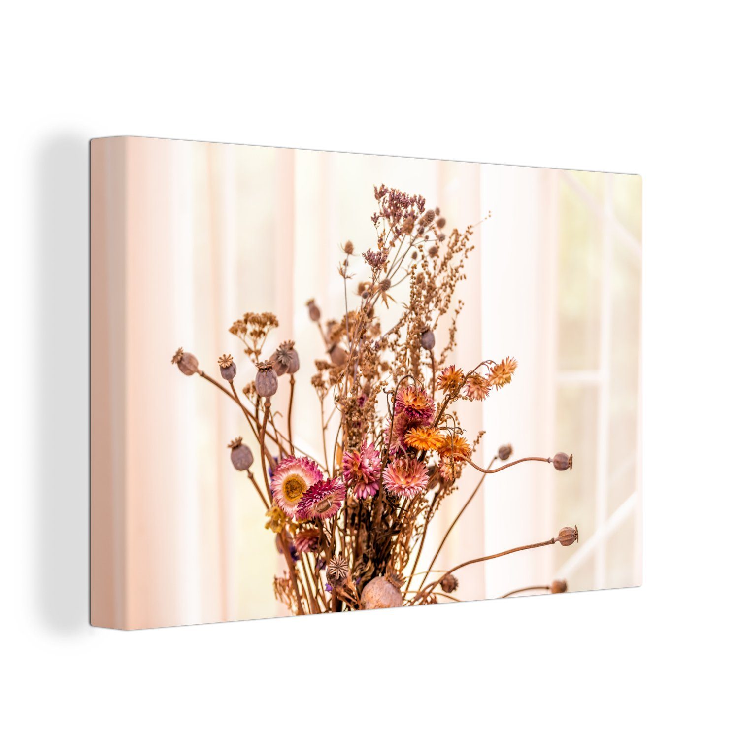 OneMillionCanvasses® Leinwandbild Getrocknete Blumen - Stillleben - Farben, (1 St), Wandbild Leinwandbilder, Aufhängefertig, Wanddeko, 30x20 cm