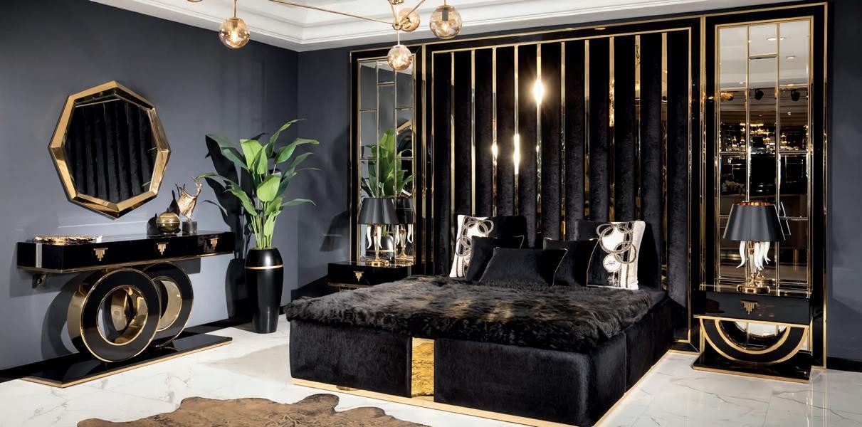 JVmoebel Komplettschlafzimmer 5tlg Bett Set Nachttisch Kommode Spiegel Schlafzimmer Holz Beige, (5-tlg), Made in Europa