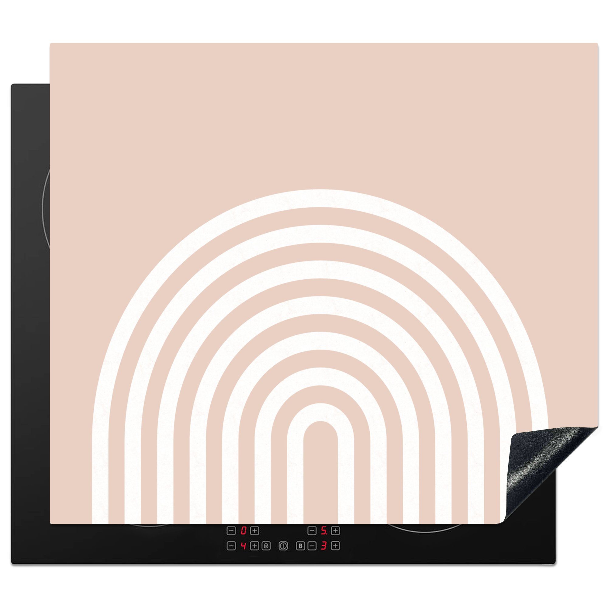 MuchoWow Herdblende-/Abdeckplatte Abstrakt - Kunst - Regenbogen - Weiß - Rosa, Vinyl, (1 tlg), 60x52 cm, Mobile Arbeitsfläche nutzbar, Ceranfeldabdeckung
