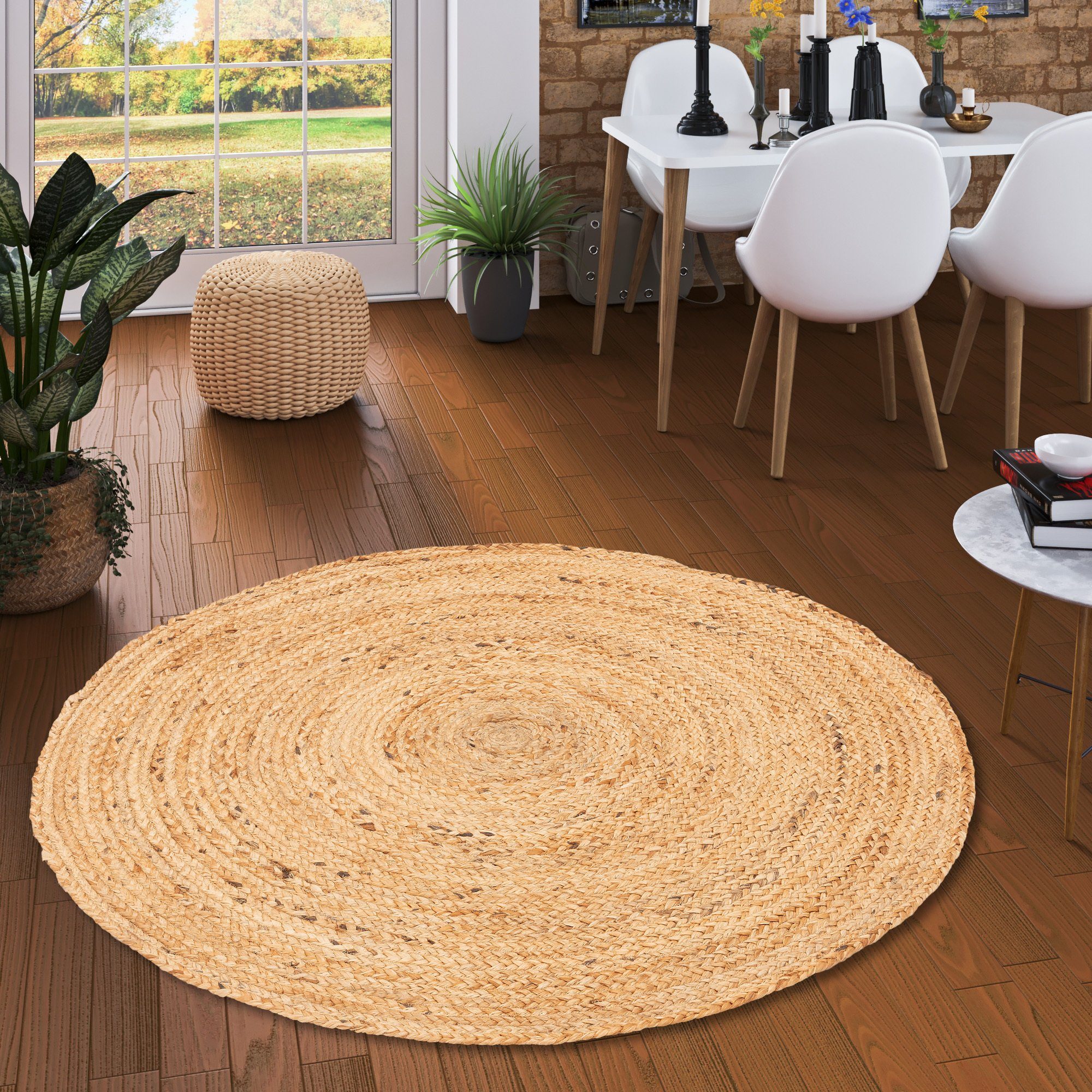 Sisalteppich Naturfaser Handgefertigt Jute Teppich Nele Rund, Pergamon, Rund, Höhe: 4 mm