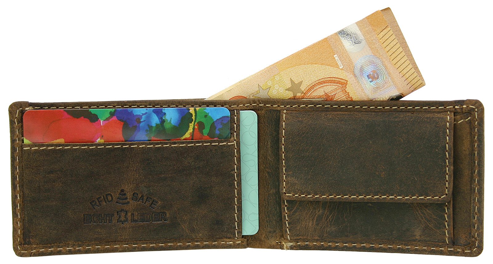 J JONES JENNIFER JONES Mini Geldbörse Herren Leder Geldbeutel Extra Slim, RFID-Safe, Used Optik, 10 x 6,5 cm