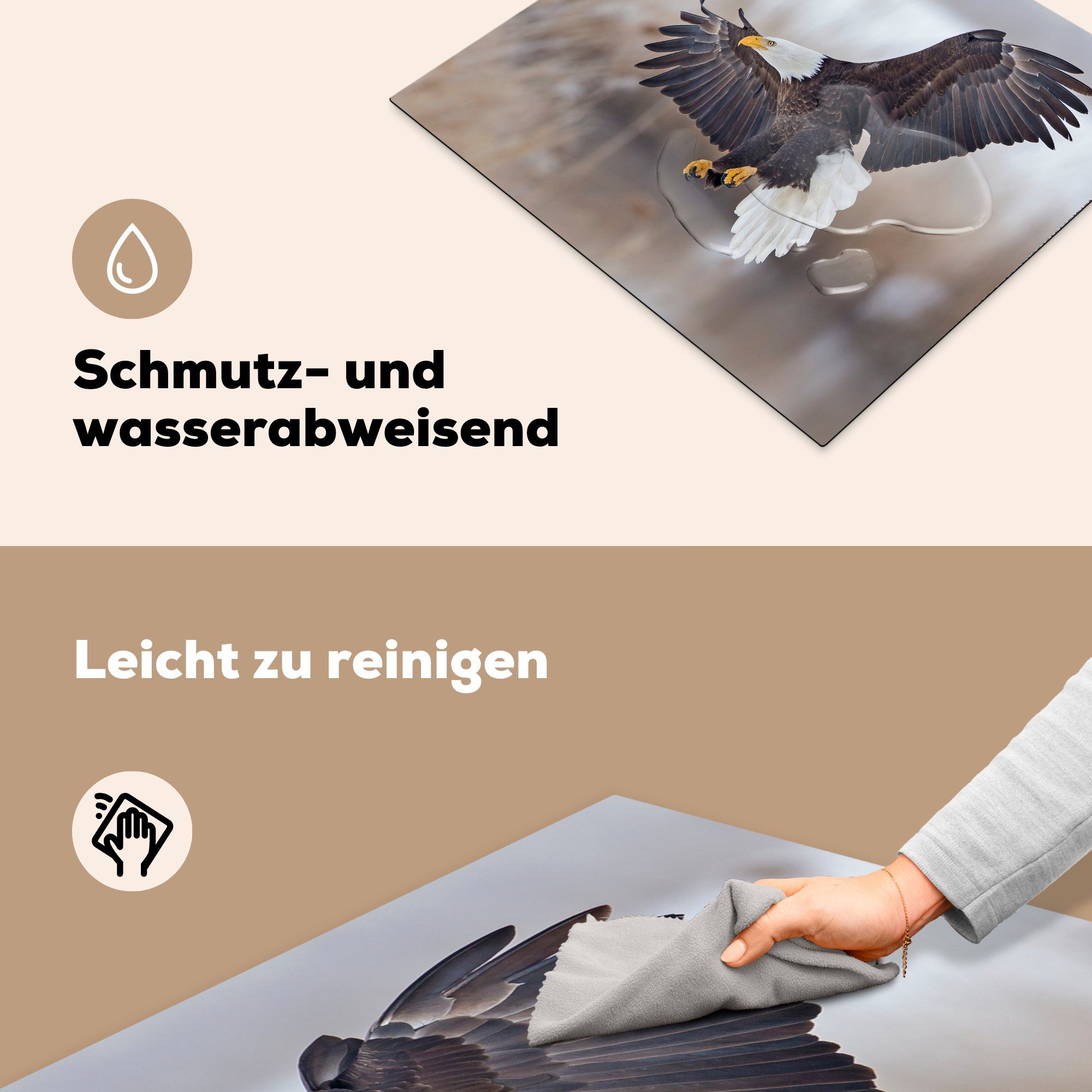 Weißkopfseeadler nutzbar, MuchoWow mit amerikanischer Flügeln., Ceranfeldabdeckung Vinyl, Mobile Ein cm, ausgebreiteten 60x52 tlg), Arbeitsfläche (1 Herdblende-/Abdeckplatte