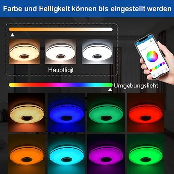 LETGOSPT Deckenleuchte Deckenlampe mit Bluetooth Lautsprecher, Musik Lampe, RGB Farbwechsel, LED fest integriert, Dimmbar mit Fernbedienung oder APP, für Wohnzimmer Schlafzimmer Bar