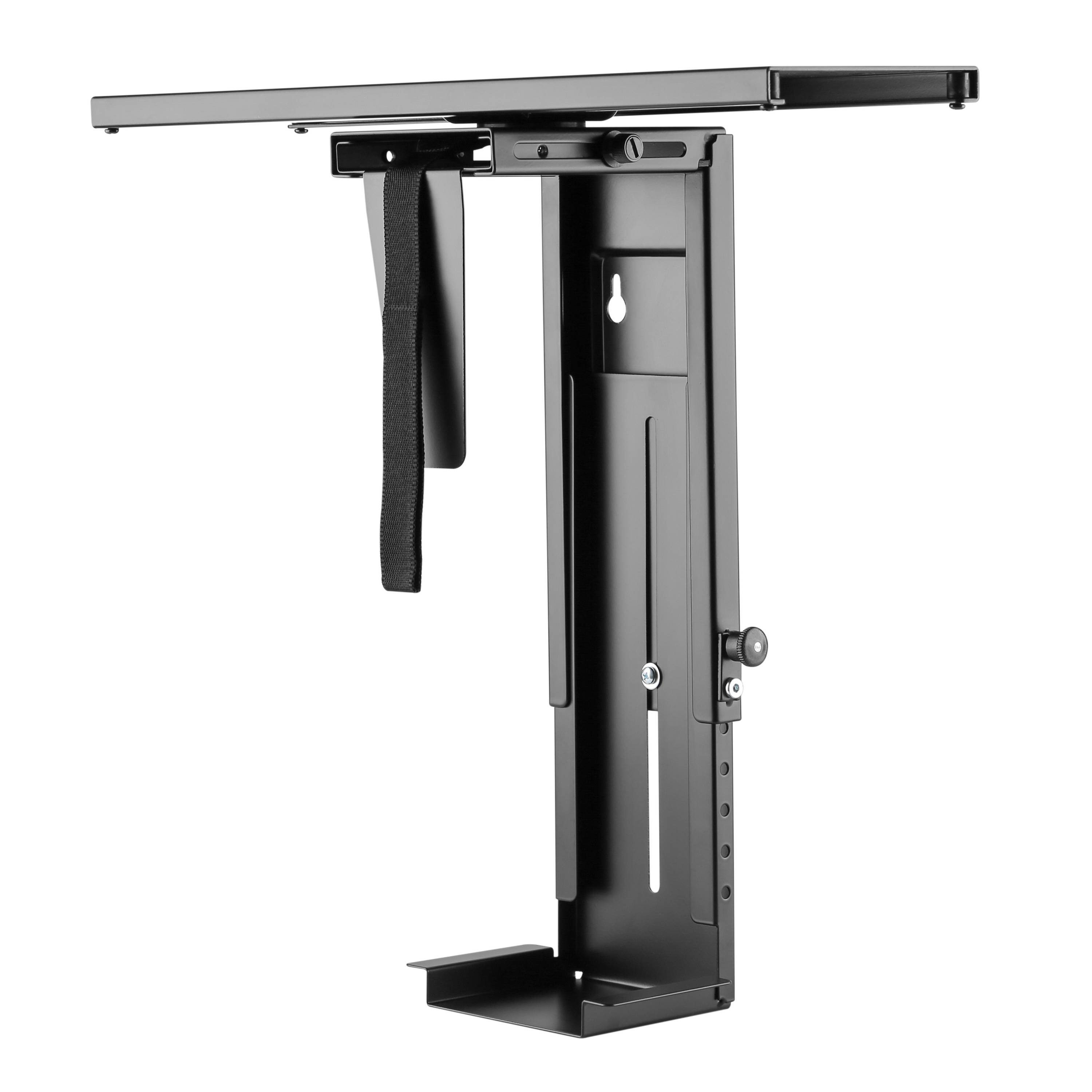 RICOO Halterung PC Rechner Halterung ausziehbar 360° schwenkbar TRH-05, (höhenverstellbar, Breite variierbar, 1-tlg., max 10 Kg Rechner Halter für unter den Tisch Desktop flexibel schwarz, PC Halter unter Schreibtisch Tischmontage und Wandmontage möglich)