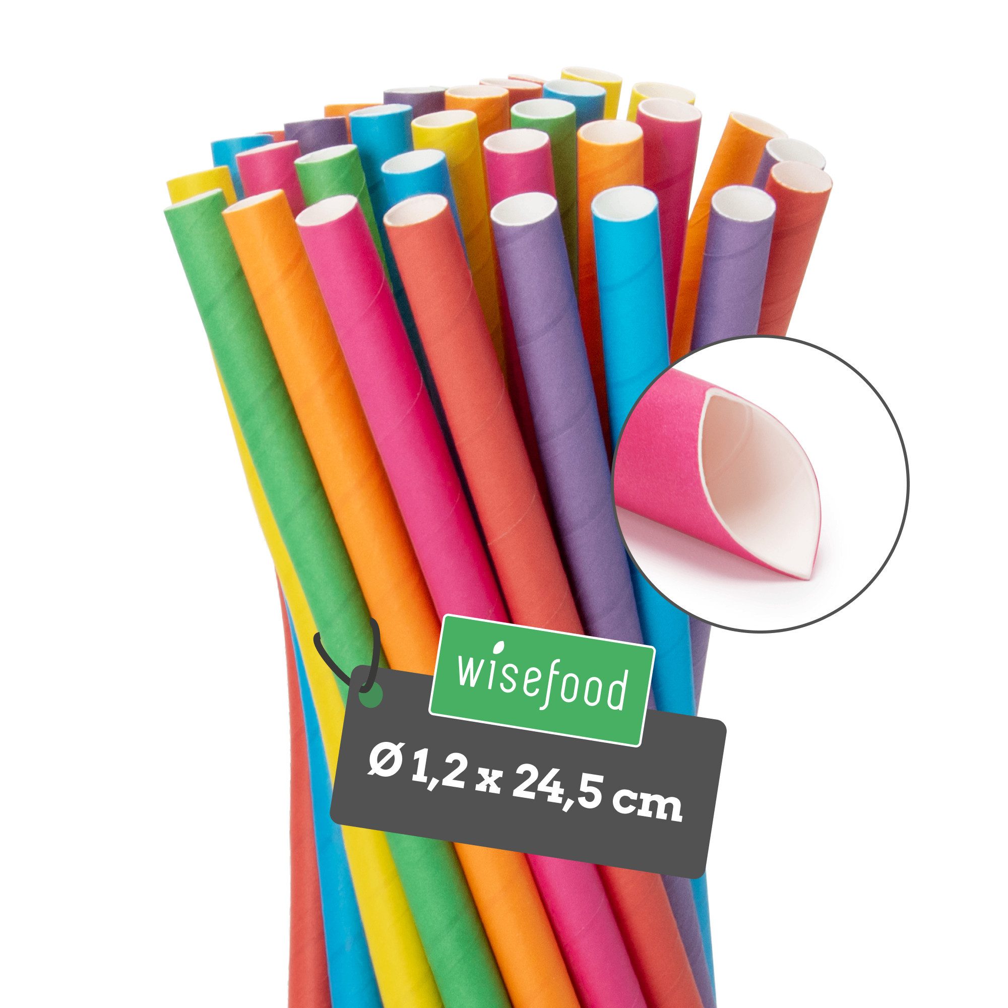 wisefood Trinkhalme Papier-Strohhalme für Bubble Tea, bunt, schräg, Ø, (250-tlg)