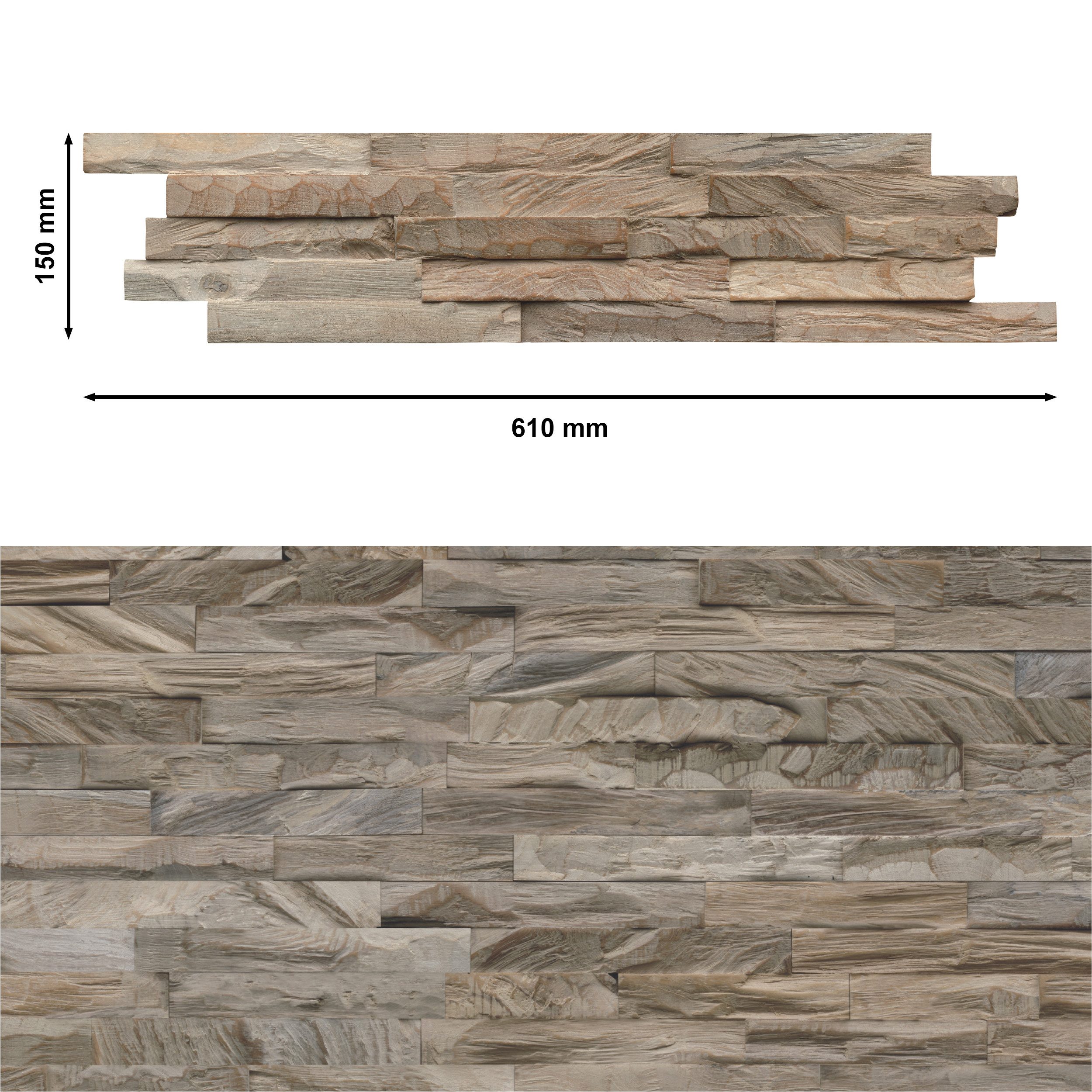 INDO 3D Wandpaneel Teak Diamond / Classic echte Altholz Wandverkleidung zum kleben, BxL: 15,00x61,00 cm, 0,10 qm, (Packung, Versandkostenfreie Lieferung) schall – Bild 4 von 5