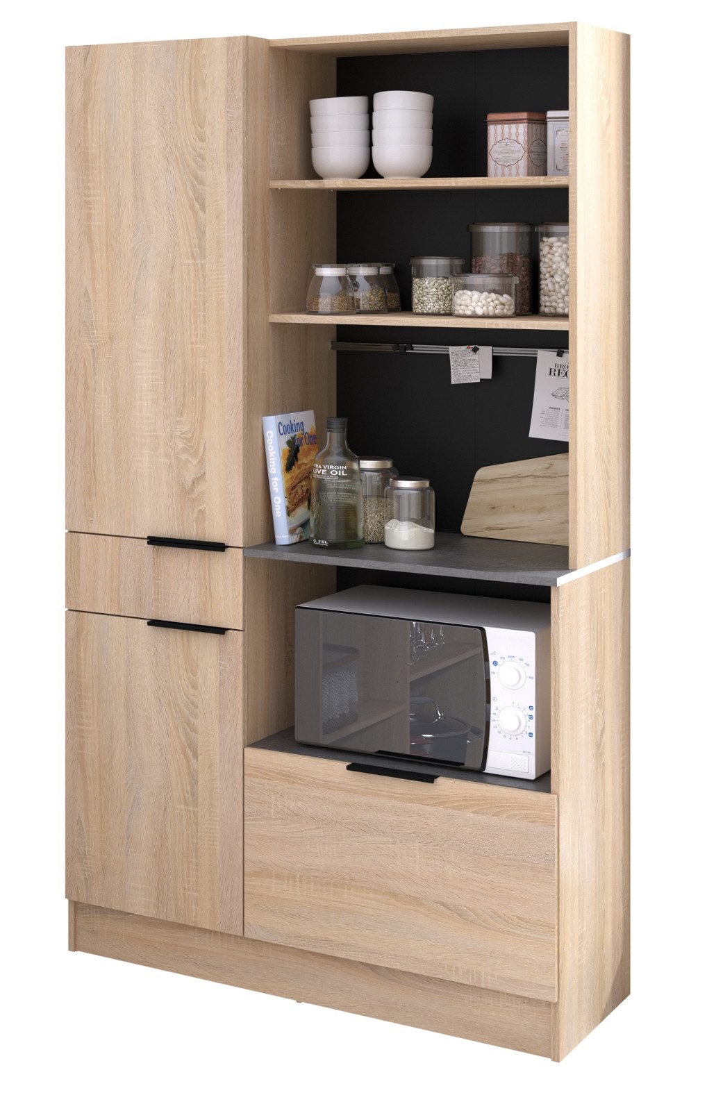 Parisot Küchenbuffet Revin (Küchenschrank in Eiche mit grau, 100 x 186 cm) mit viel Stauraum