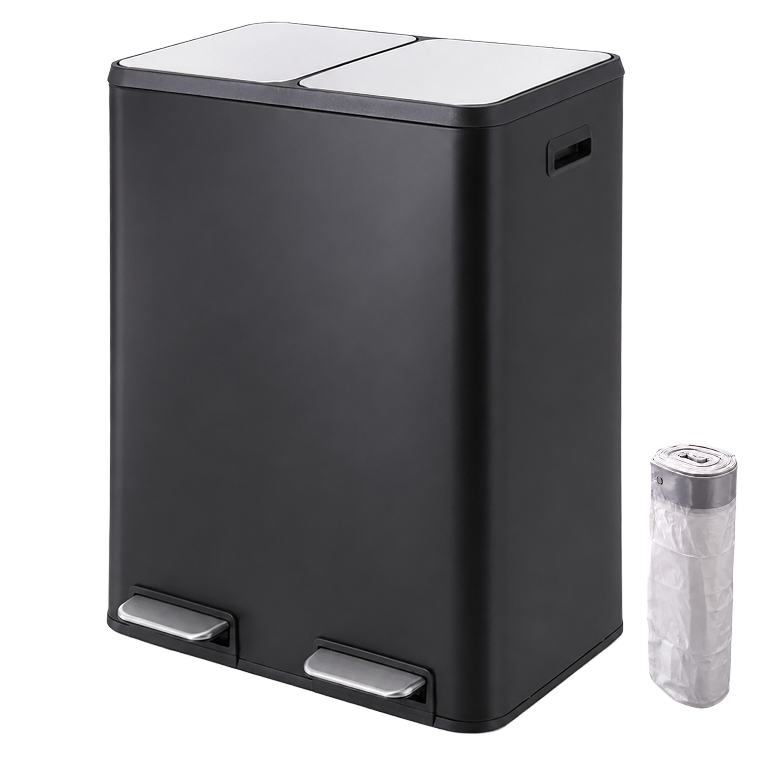 relaxdays Mülltrennsystem Mülleimer 2 Fächer 2x30 l, schwarz
