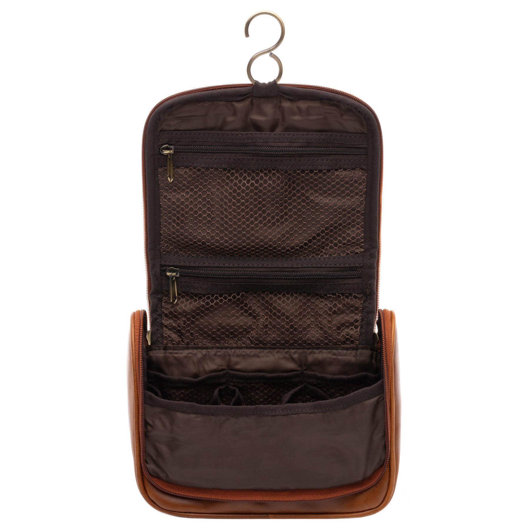 SID & VAIN Kulturbeutel echt Leder Kulturtasche zum Aufhängen braun Dexter, Waschbeutel Echtleder für Damen & Herren, Kosmetiktasche hellbraun