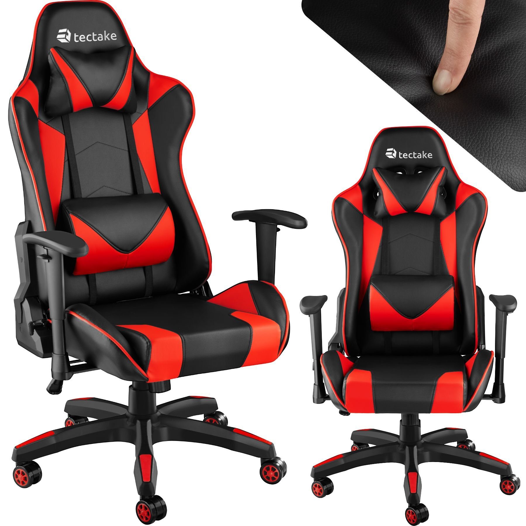 1 schwarz/rot St), tectake Kopf- Lendenkissen Gaming-Stuhl Twink und (1er,