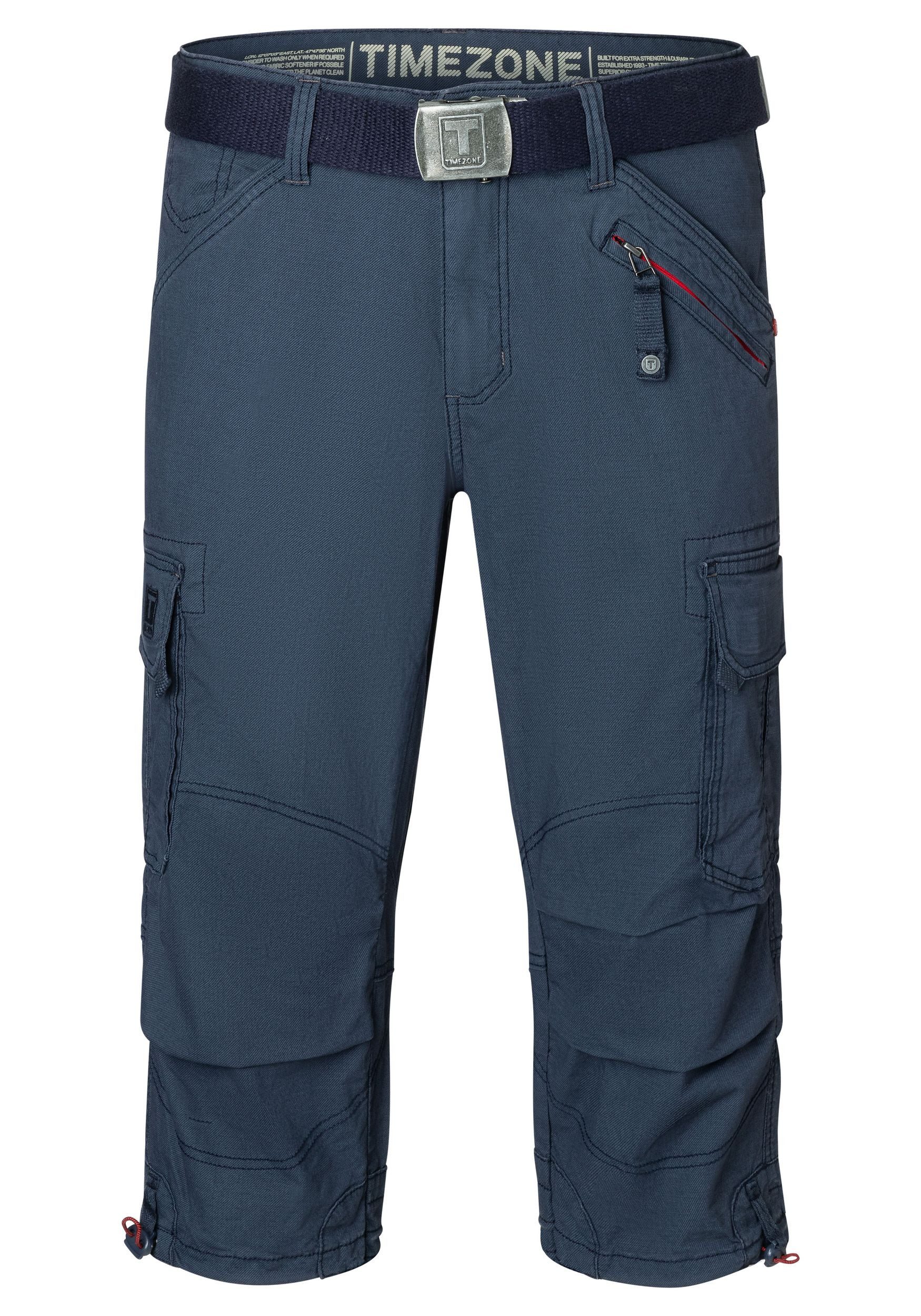 TIMEZONE Cargoshorts Cargo mit Gürtel und Design Taschen für Herren Baumwolle Regular Fit unifarben wärmend Reißverschluss