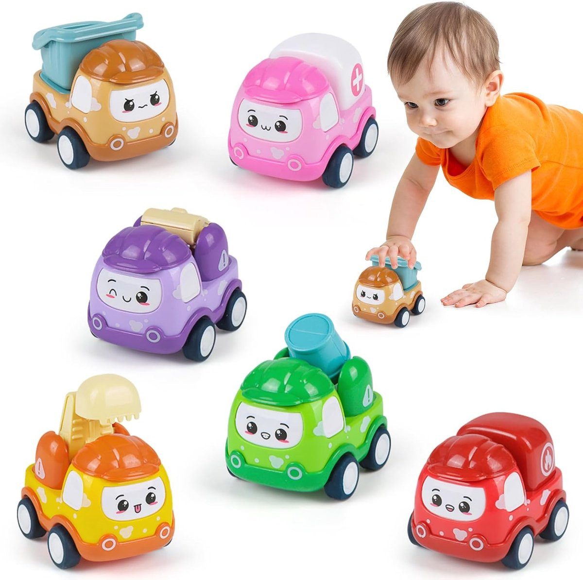 Kraftverdia Spielzeug-Quad Mini Spielzeugautos 6er-Set Rückziehbare Fahrzeuge für Babys ab 1 Jahr, (6-tlg)
