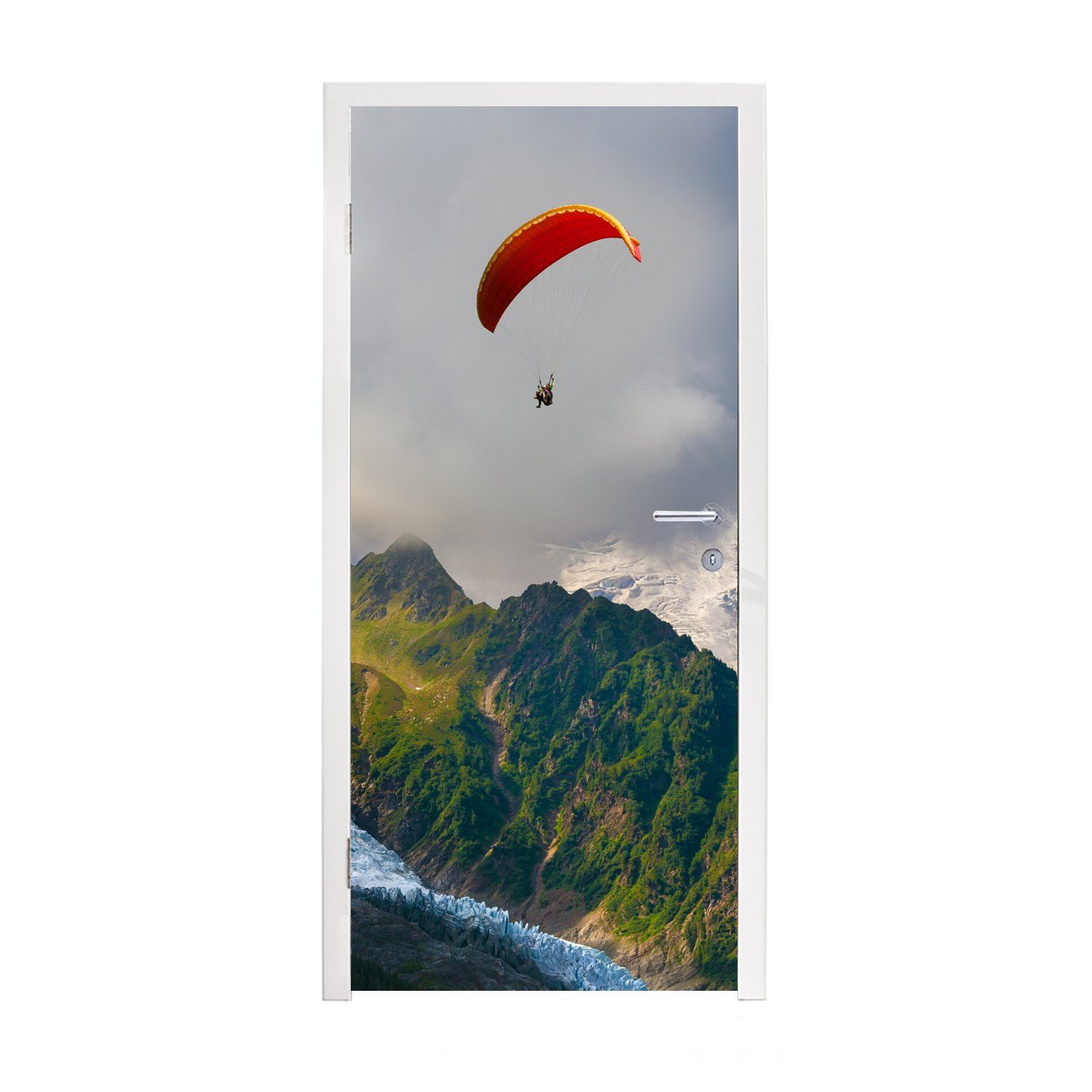MuchoWow Türtapete Alpen - Gleitschirmfliegen - Schnee, Matt, bedruckt, (1 St), Fototapete für Tür, Türaufkleber, 75x205 cm