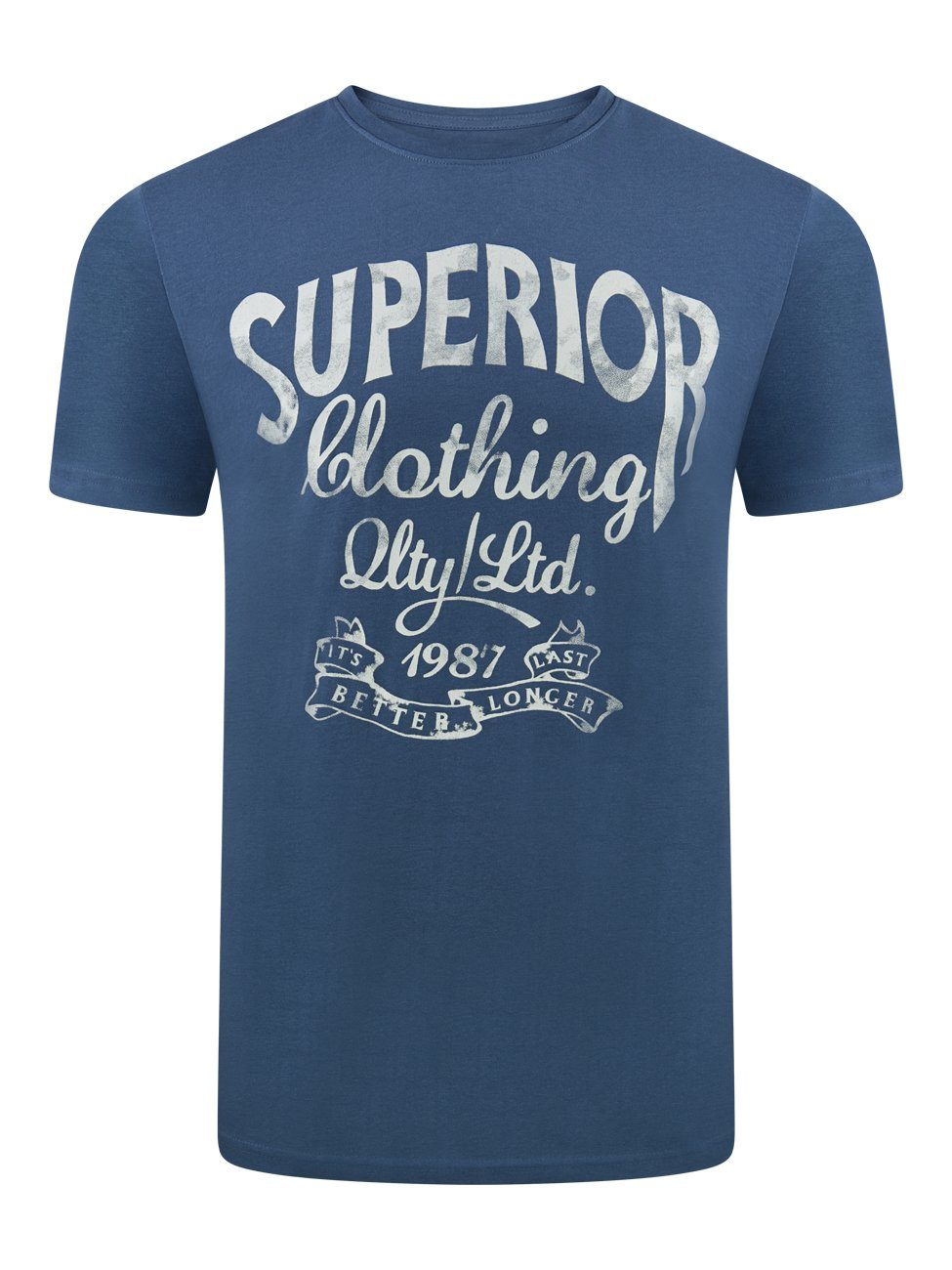 Fit RIVLeon Rundhalsausschnitt aus Printshirt 100% T-Shirt (1-tlg) Herren mit Kurzarm Regular Shirt Tee Baumwolle Blau (BJD) riverso