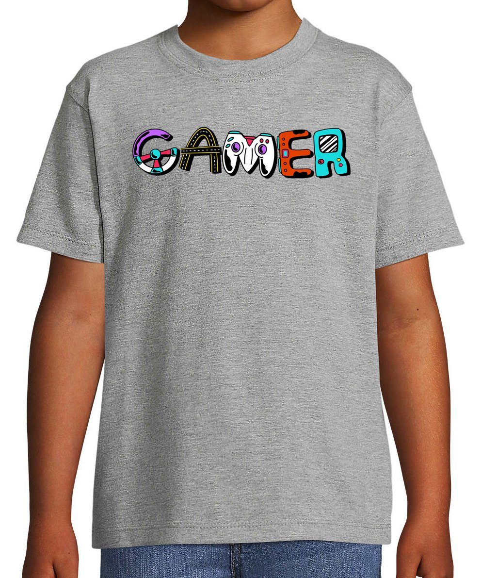 Youth Designz Shirt Frontprint T-Shirt Kinder Grau trendigem Gamer für Jungen mit Mädchen und