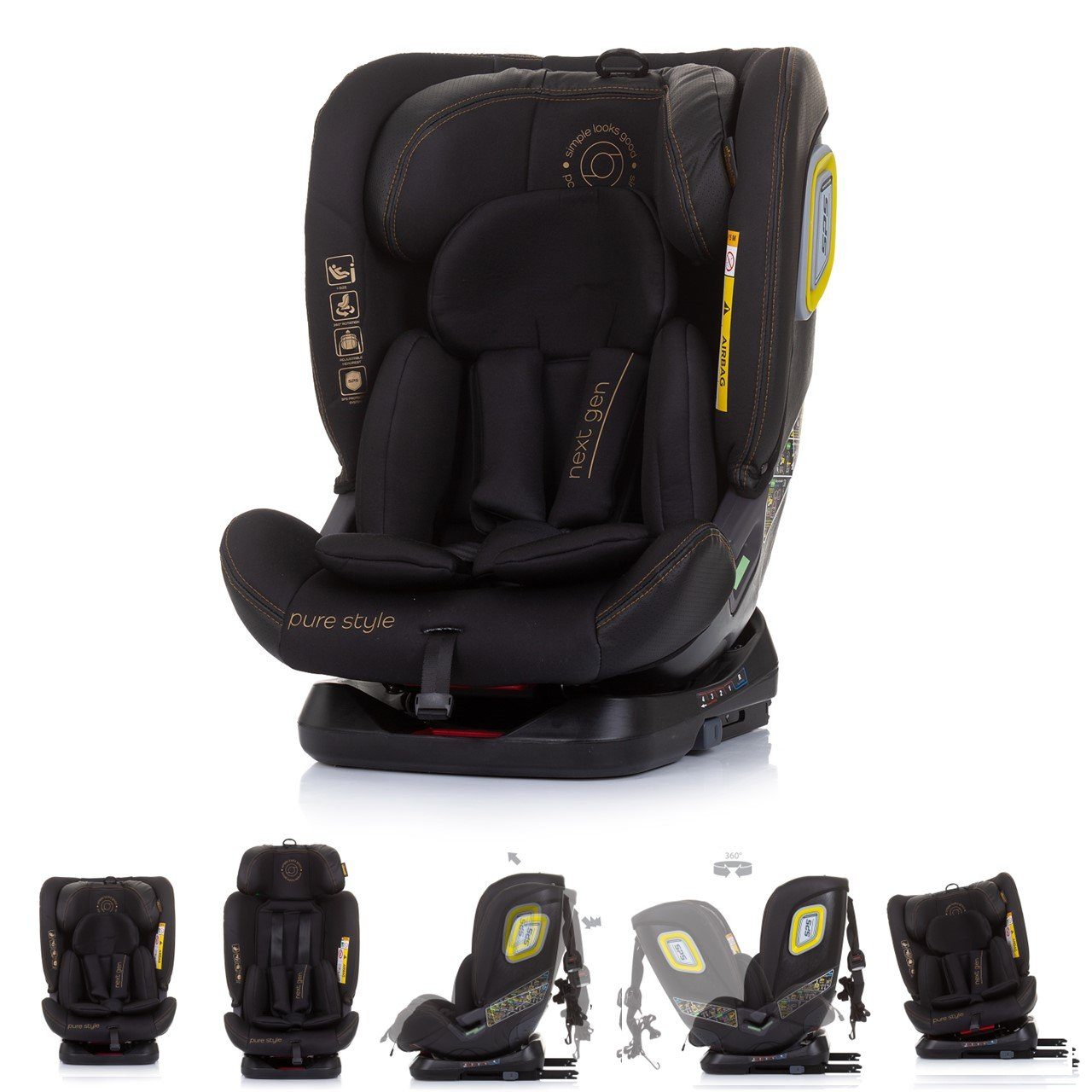 Chipolino Autokindersitz Kindersitz i-Size Next 360° schwarz bis: drehbar Reboard Isofix - cm) 150 (40 36 kg, Gen
