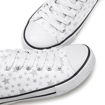 LASCANA Schnürhalbschuh Sneaker aus Textil mit Sternenprint in Glitzer-Optik, Freizeitschuh
