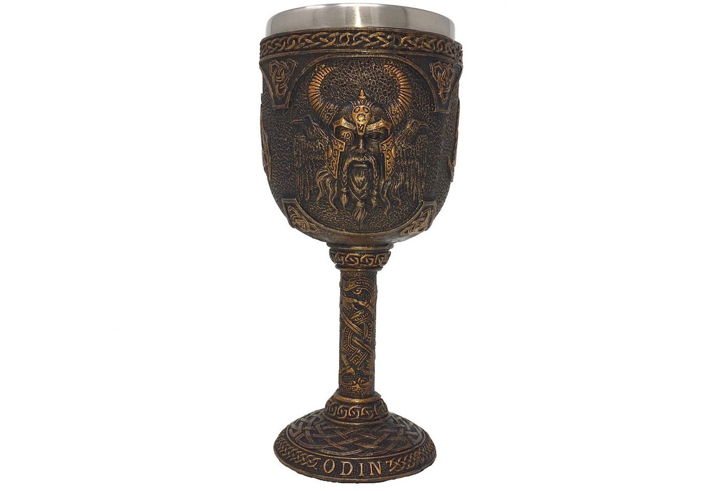 MystiCalls Becher Kelch Odin - Wikingerkelch Wikinger Met Götterkelch, 1-tlg., Polyresin, Herausnehmbarer Metalleinsatz