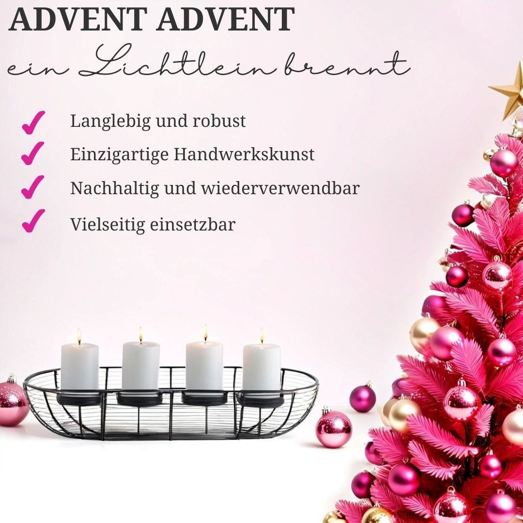 Marrakesch Orient & Mediterran Interior Adventskranz Moderner Adventskranz Flann handgefertigt aus Metall in Schwarz 40 cm, Handarbeit