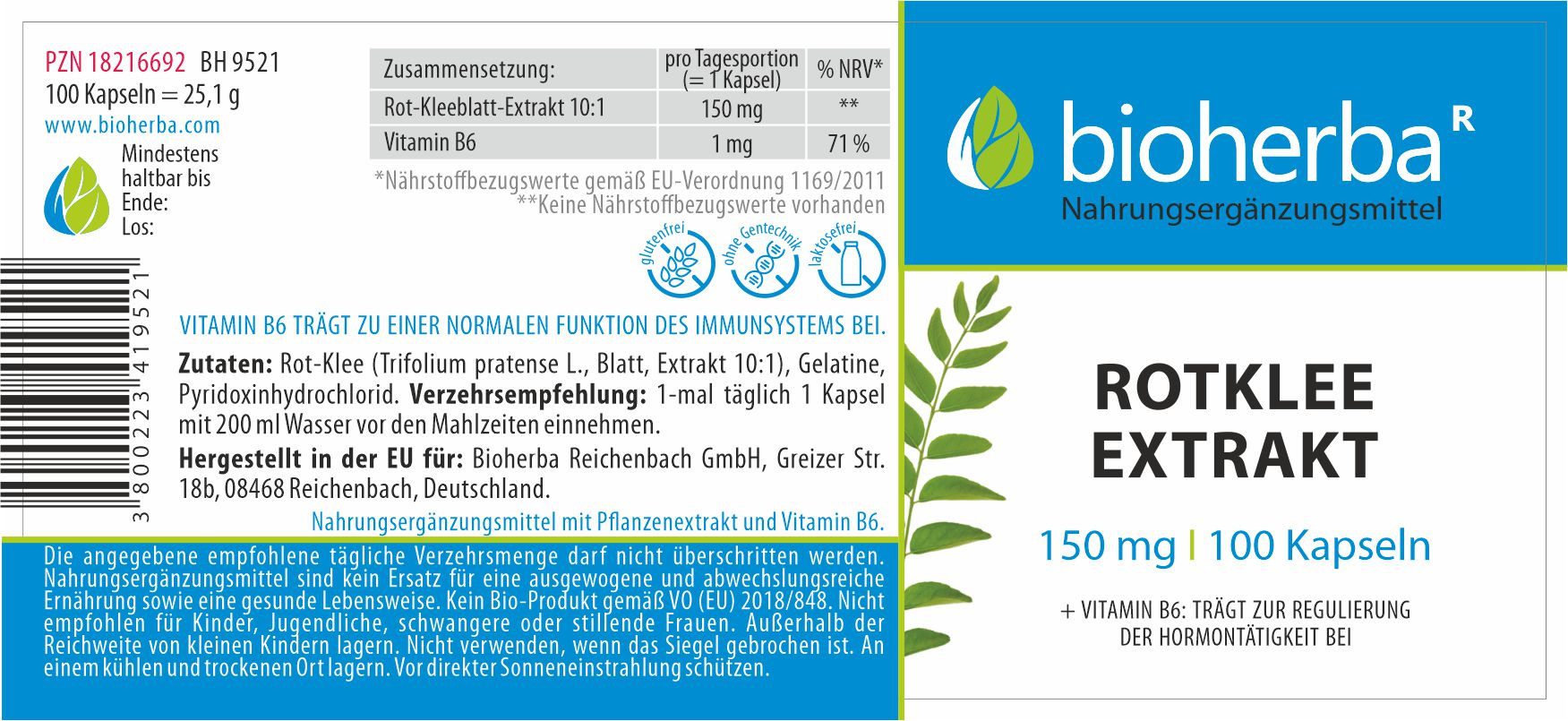 BIOHERBA R Rotklee Extrakt 150 mg 100 Kapseln Nahrungsergänzungsmittel