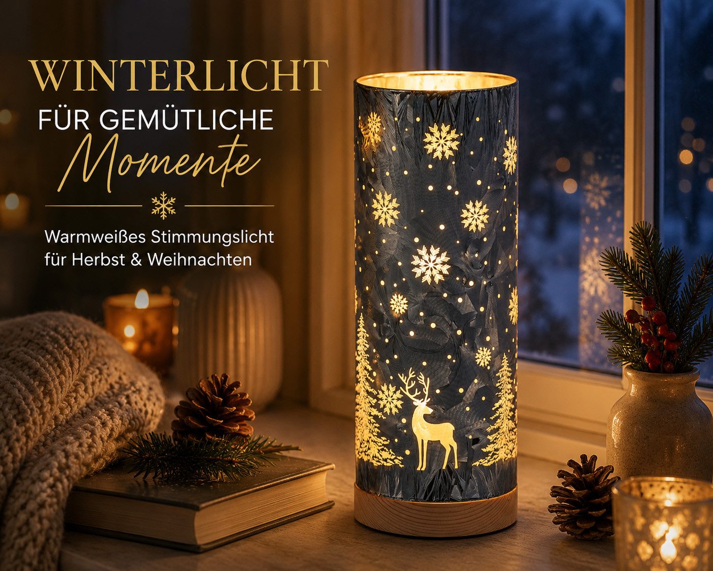 formano LED Dekolicht LED Tischlampe Deko Winterblau Stimmungslicht Zylinder 25cm, LED fest integriert