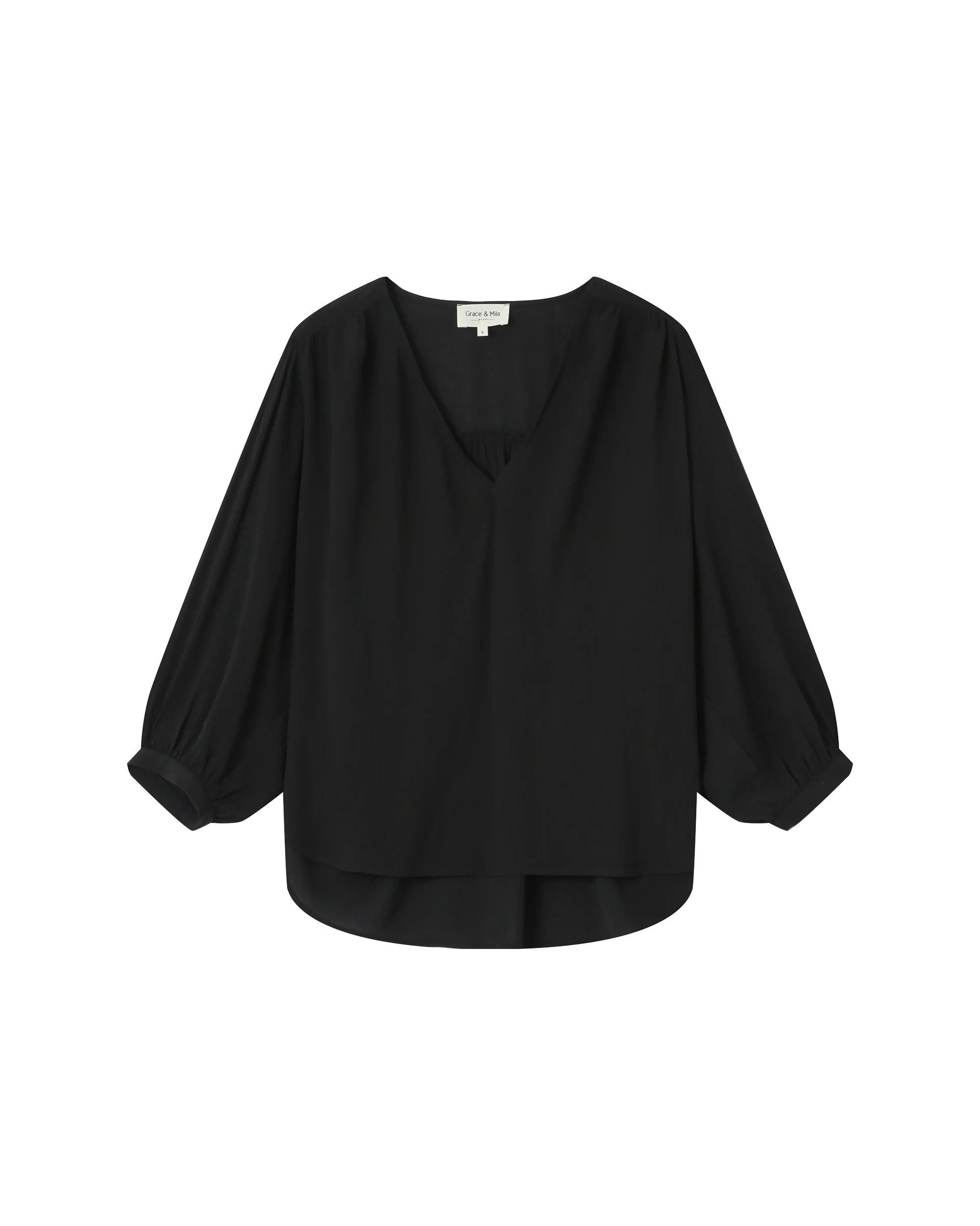 Grace & Mila Langarmbluse Flowy straight blouse SOLO - V-Ausschnitt - lockere 3/4 Arm Bluse