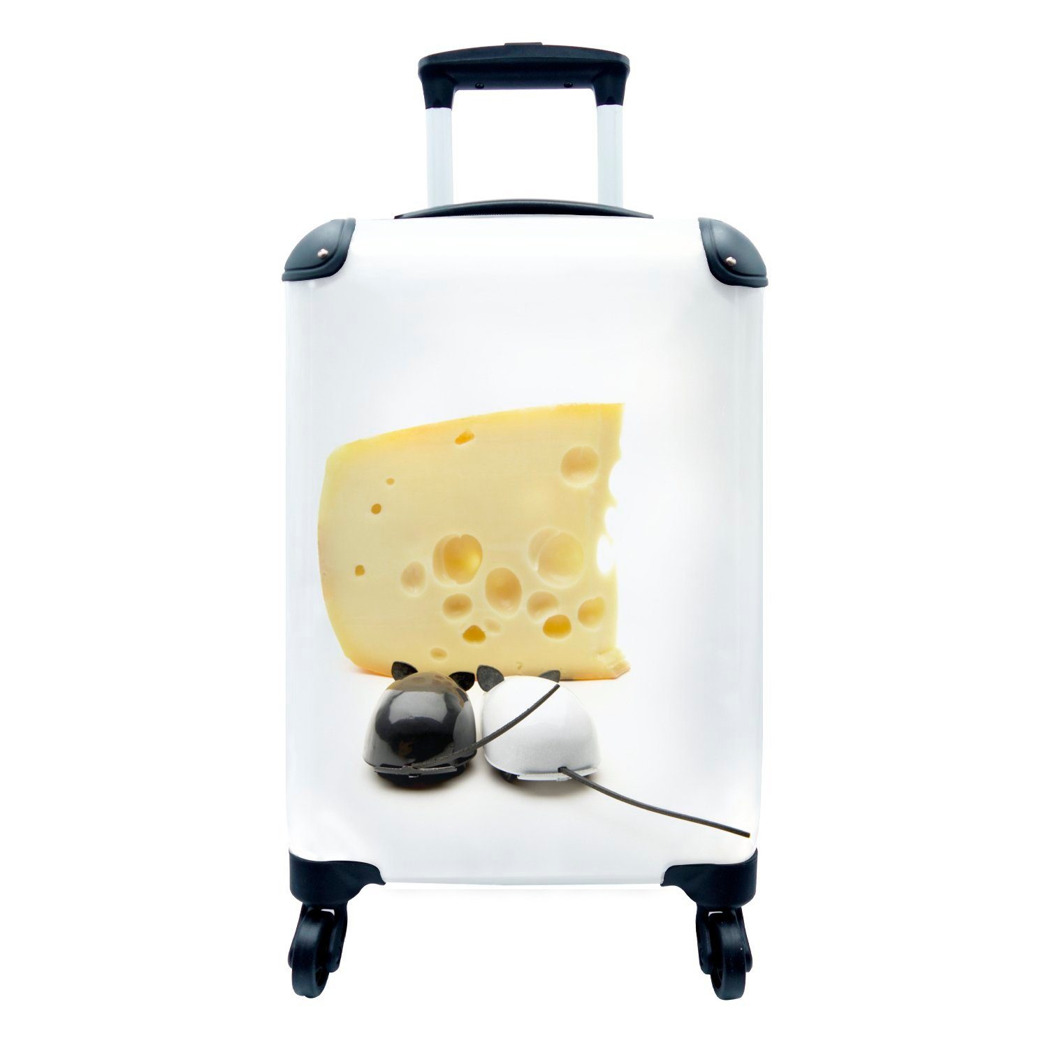 MuchoWow Handgepäckkoffer Stück Schweizer Käse mit zwei Mäusen, 4 Rollen, Reisetasche mit rollen, Handgepäck für Ferien, Trolley, Reisekoffer