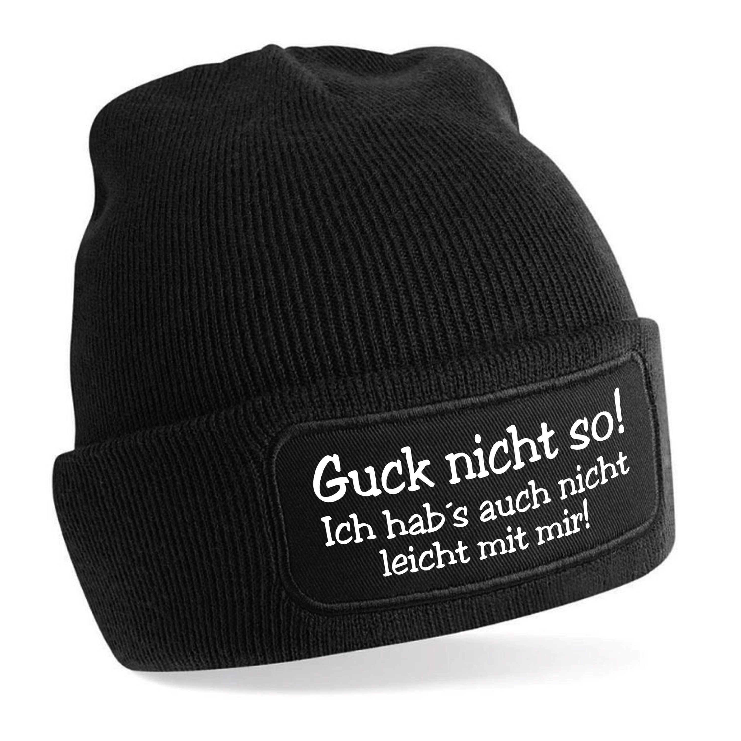 Beanie Strickmütze Beanie mit Spruch Guck nicht so!