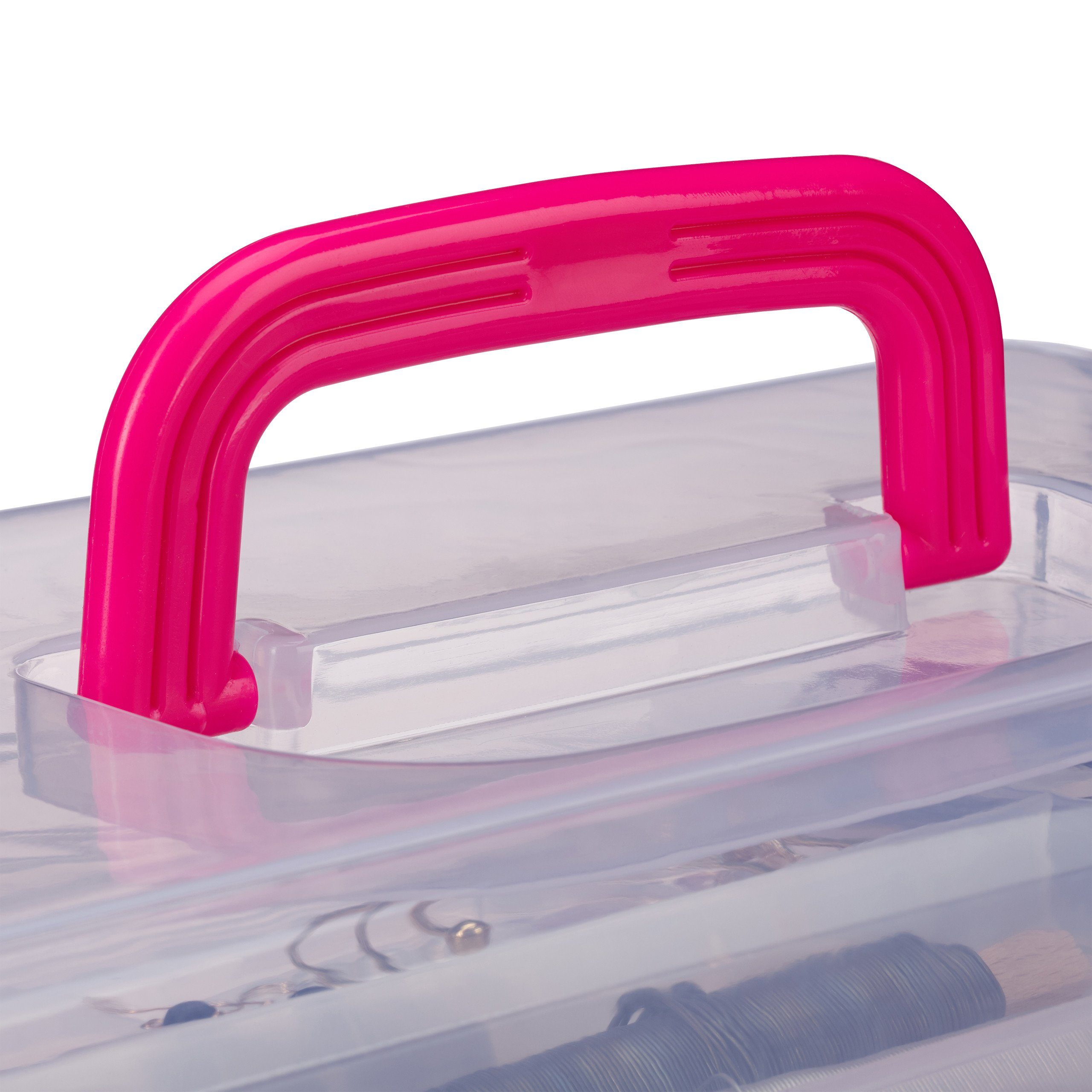 relaxdays Werkzeugbox 1 x Transparente Plastikbox pink