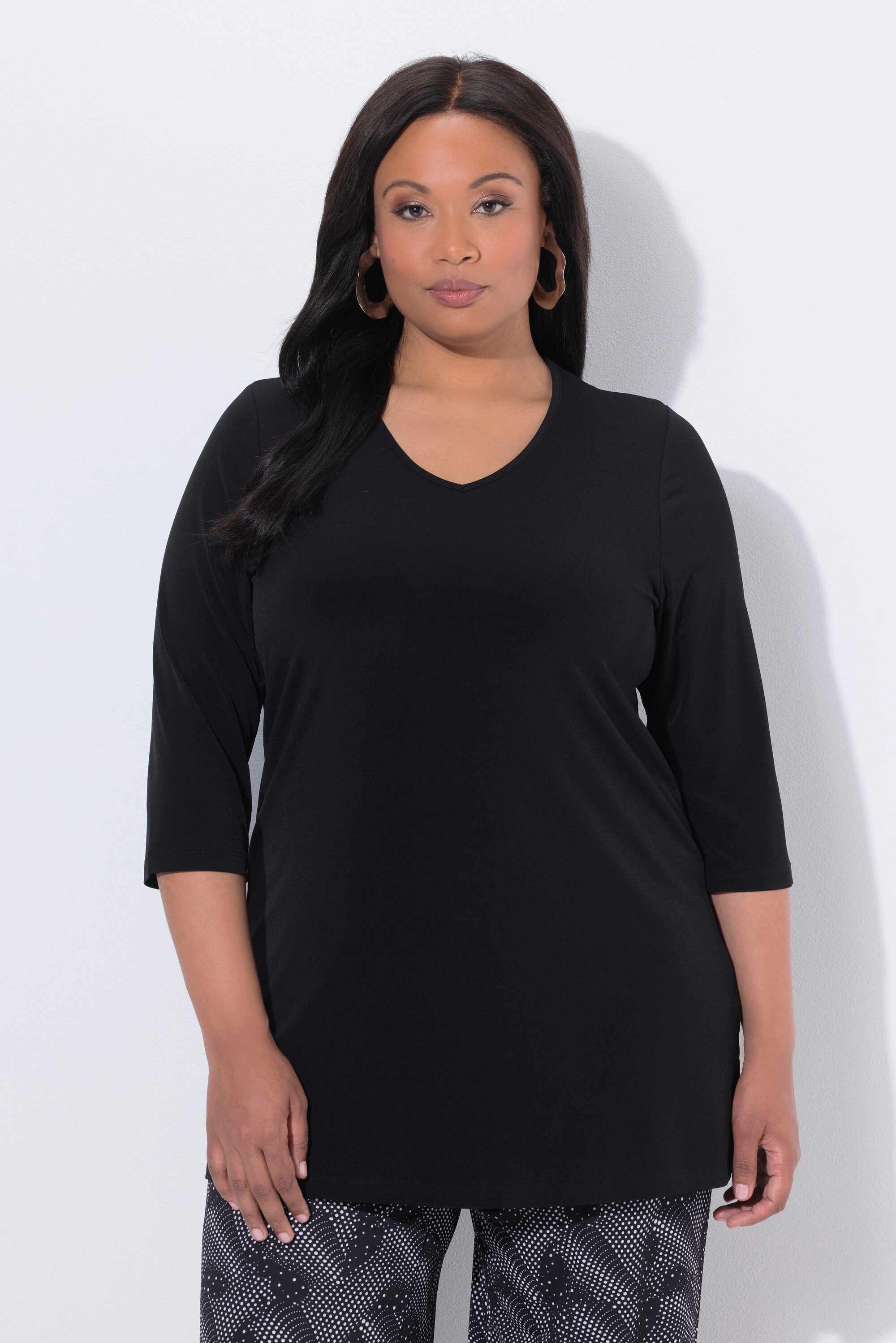 Longshirt Longshirt A-Linie V-Ausschnitt 3/4-Arm