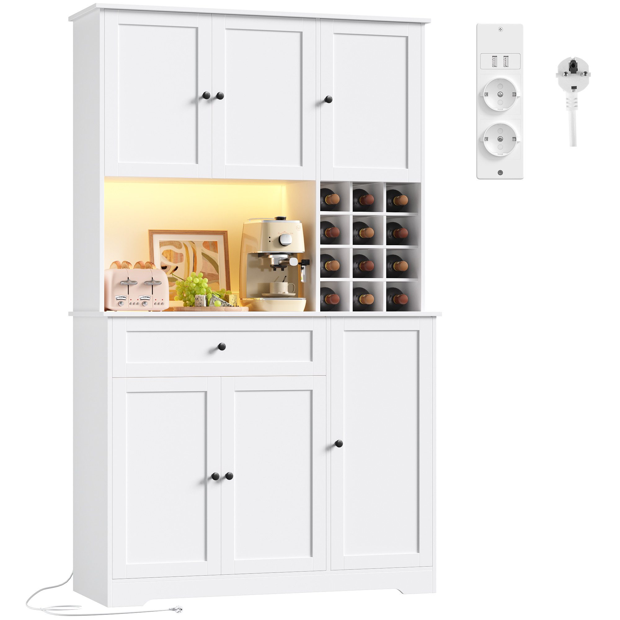 Homfa Küchenbuffet Küchenbuffet mit LED & Weinregal Küchenschrank Buffetsch günstig online kaufen