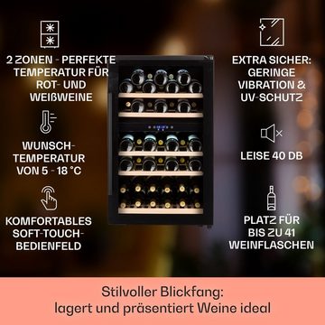 Klarstein Weinkühlschrank Barossa 40 Duo, für 41 Standardflaschen á 0,75l,2 Zonen Wein Flaschenkühlschrank Weintemperierschrank Weinschrank