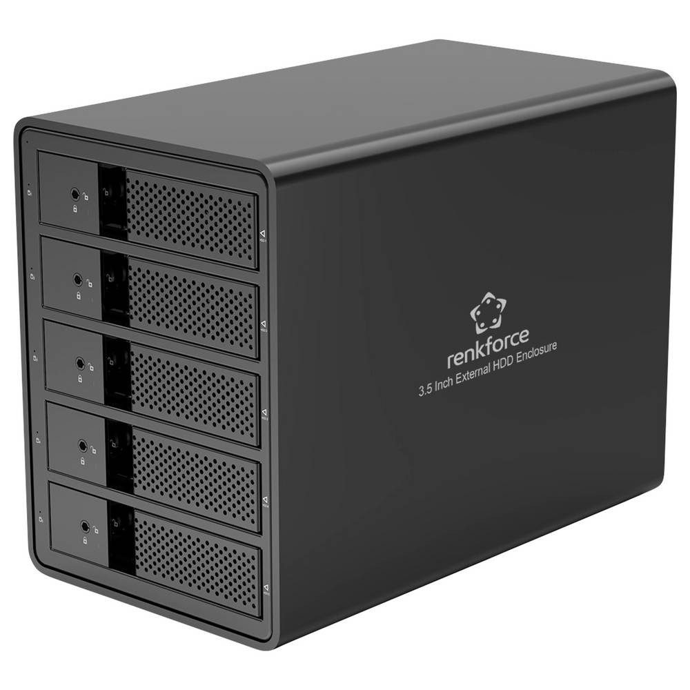 Renkforce Festplatten-Gehäuse 8.9 cm (3.5 Zoll) Festplattengehäuse 5 Bay 3.5 Zoll USB-A (USB 3.0), Metall-Gehäuse, UASP Unterstützung