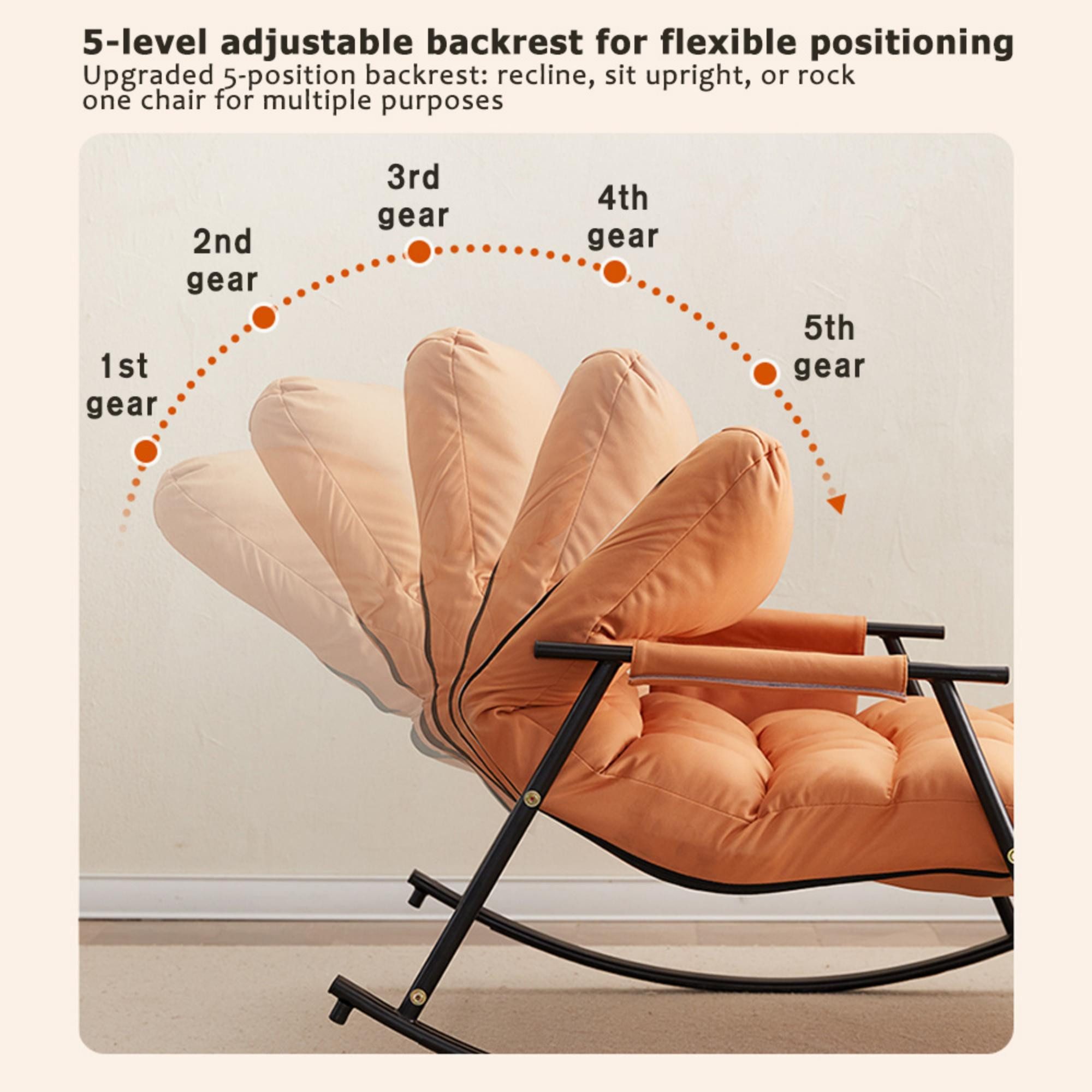 POPOLIC Schaukelstuhl Ergonomischer Schaukelstuhl/Liegesessel 140x60x96cm - Verstellbar