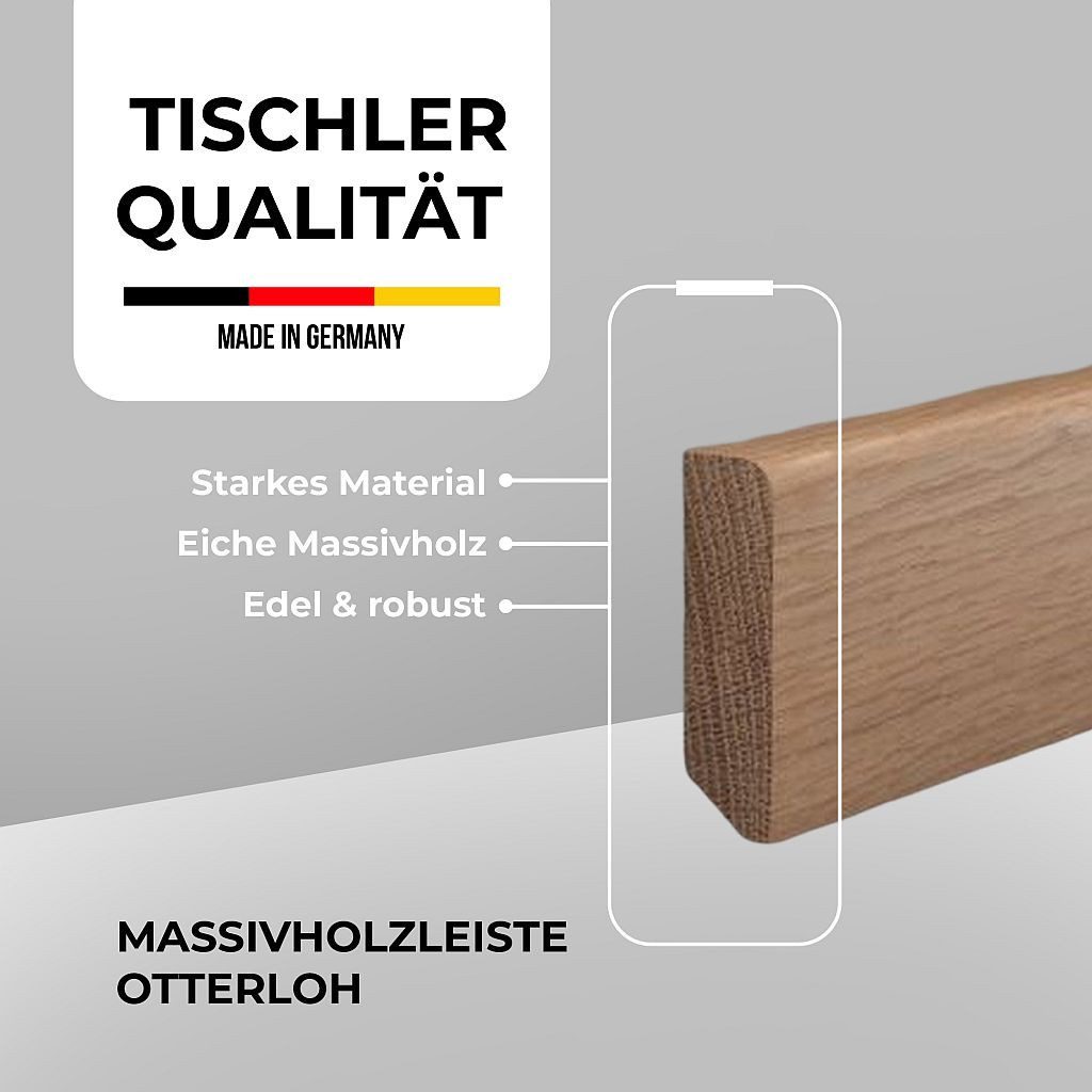 Südbrock Sockelleiste Sockelleiste Bergeiche 16 x 58 Massivholz Lackiert Fußleiste, L: 240 cm, H: 5.8 cm, 1-St.