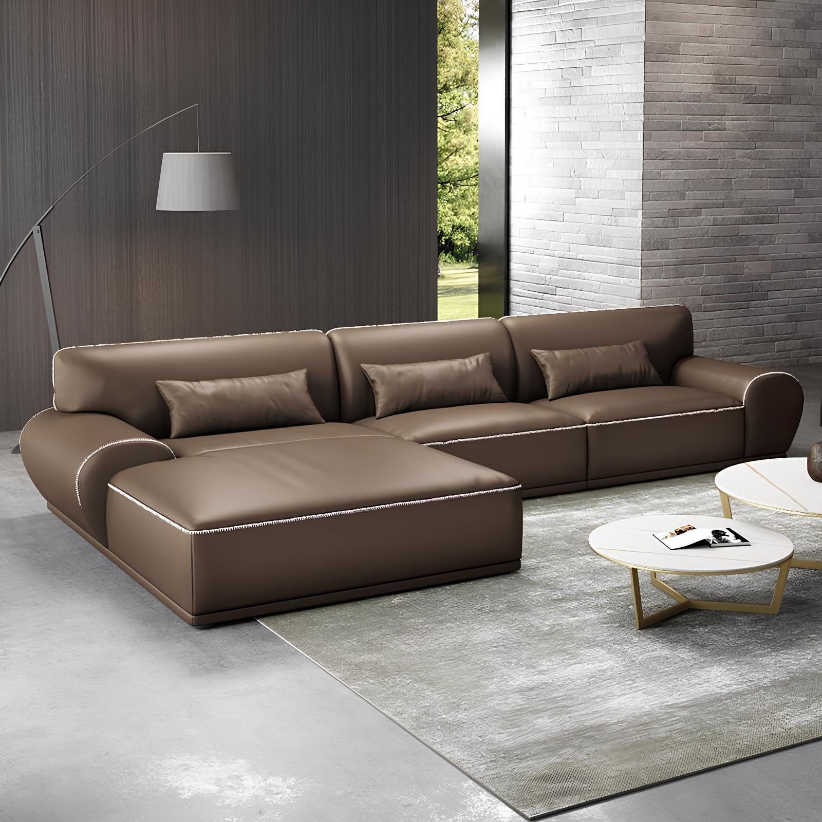 Xlmoebel Ecksofa Design Esk Ledercouch in L-Form mit gemütlichen Sitzkissen, Hergestellt in Europa
