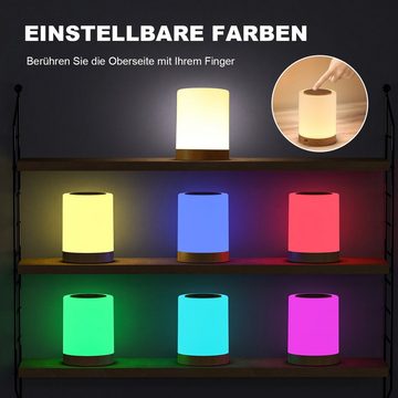 LETGOSPT LED Nachtlicht LED Nachttischlampe Touch Dimmbar Tischlampe mit 10 Farben und 4 Modi, LED fest integriert, bunt, Holzmaserung Nachtlicht USB Aufladbar, für Schlafzimmer Wohnzimmer