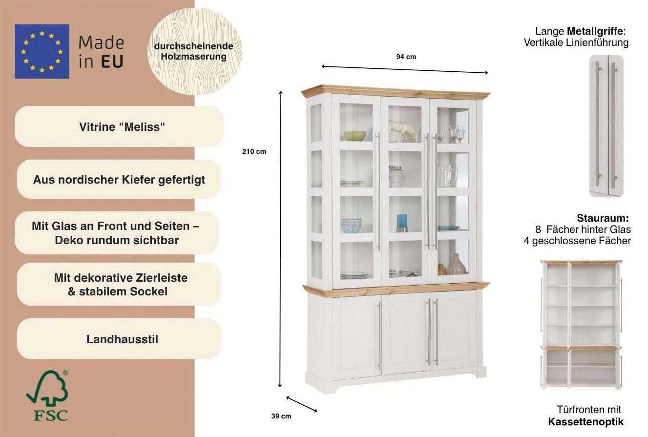 OTTO home Vitrine Melissa aus massiver Kiefer, FSC® zertifiziert, Breite 132 cm